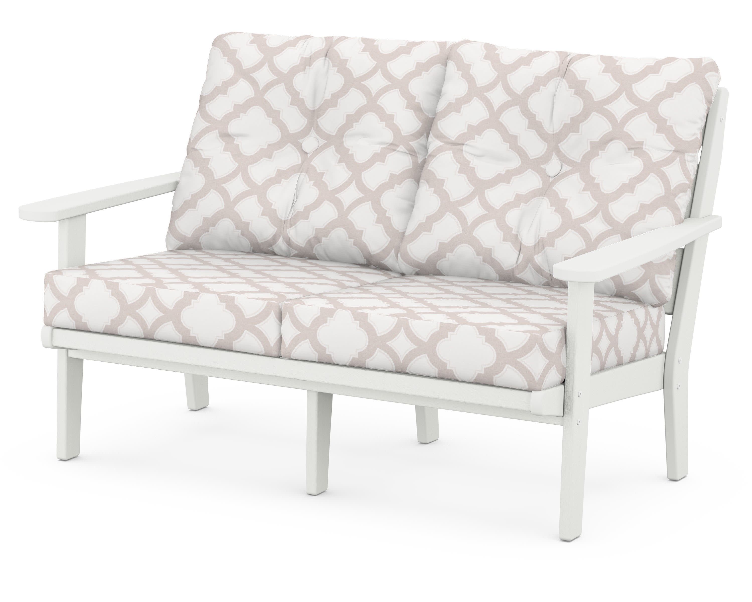 Lakeside Deep Seating Loveseat in Vintage White / Trellis Dune Burlap