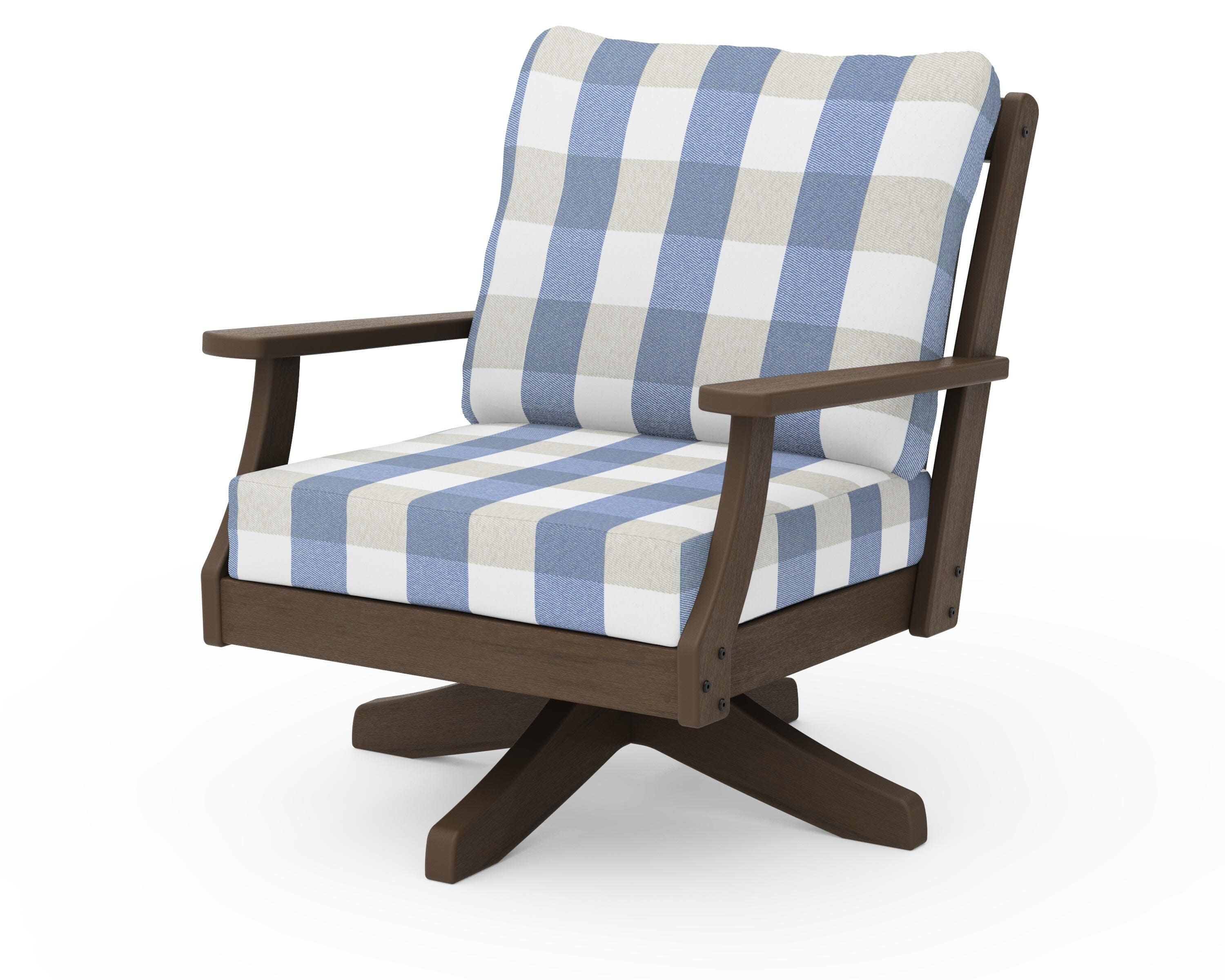 Braxton Deep Seating Swivel Chair in Kona / Buffalo Plaid Sky Blue