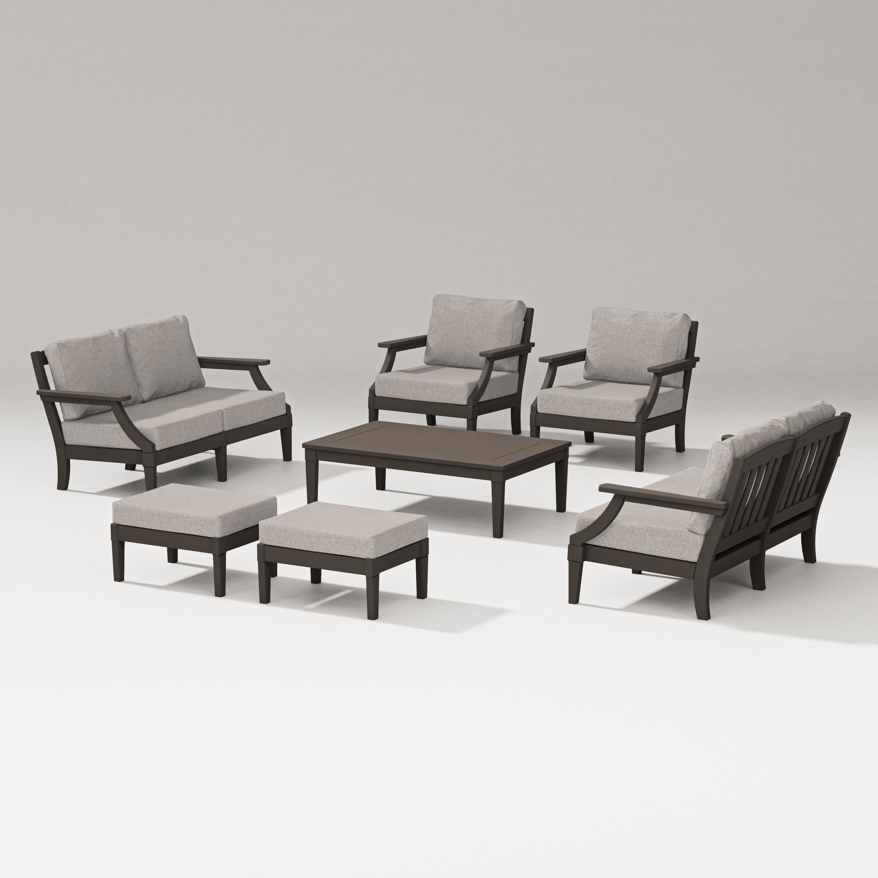 Estate 7-Piece Lounge Loveseat Set in Vintage Coffee / Weathered Tweed