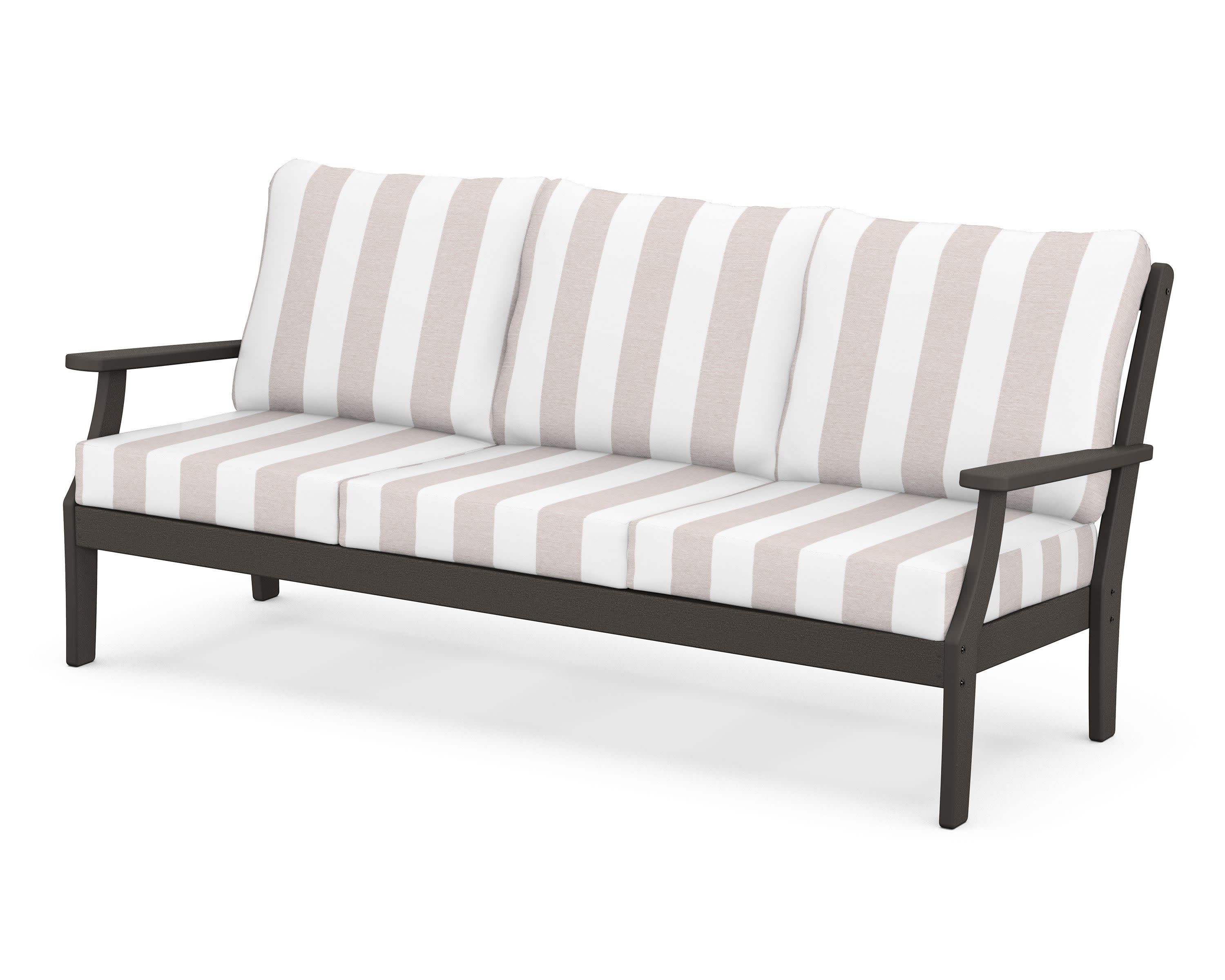 Braxton Deep Seating Sofa in Vintage Coffee / Cabana Stripe Dune Burlap