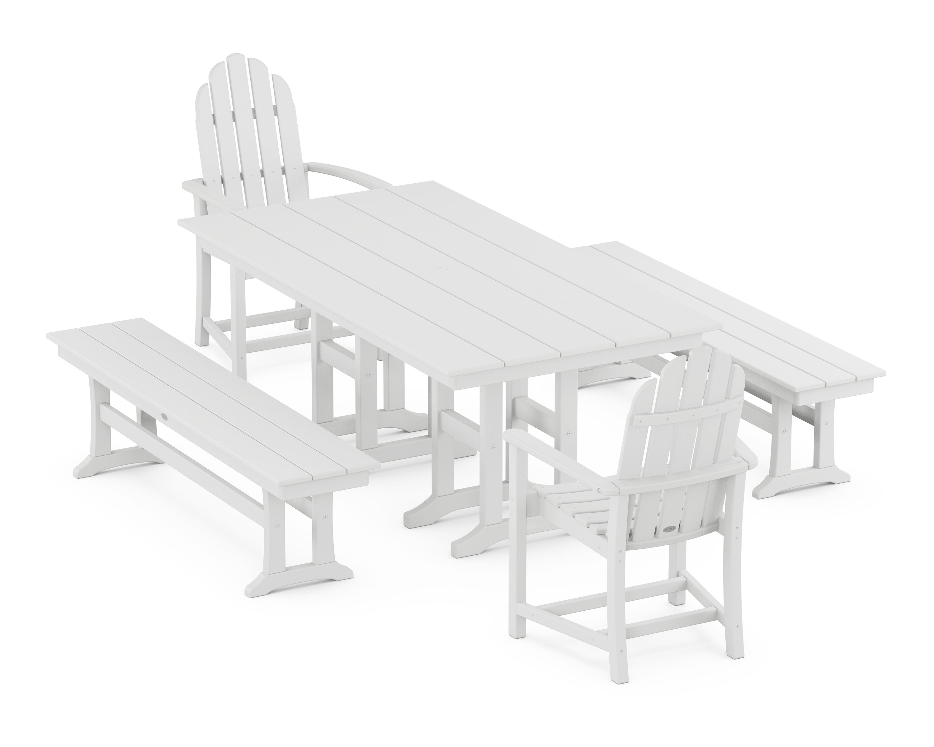 Classic Adirondack 5-Piece Farmhouse Dining Set with Benches in White