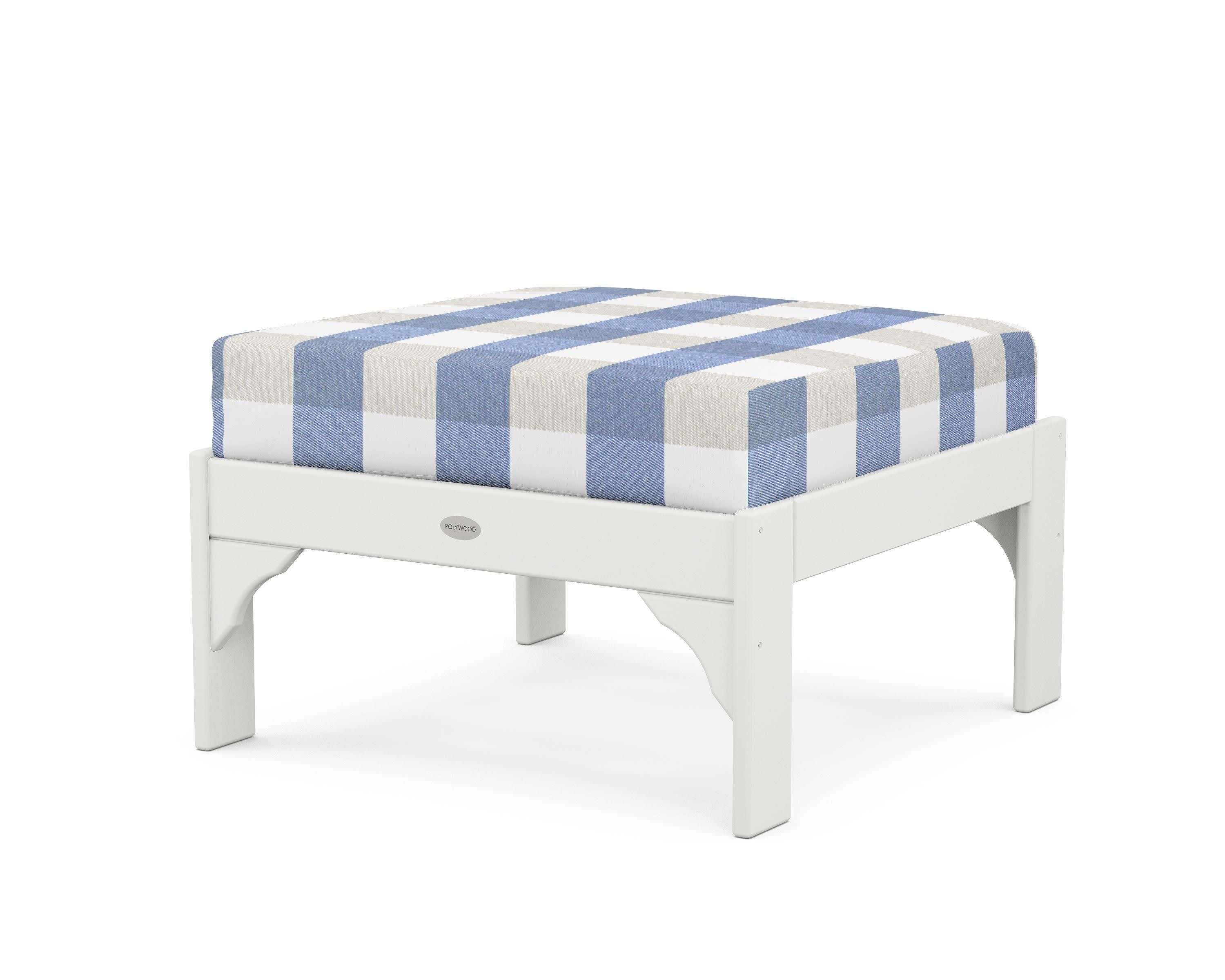 Vineyard Deep Seating Ottoman in White / Buffalo Plaid Sky Blue