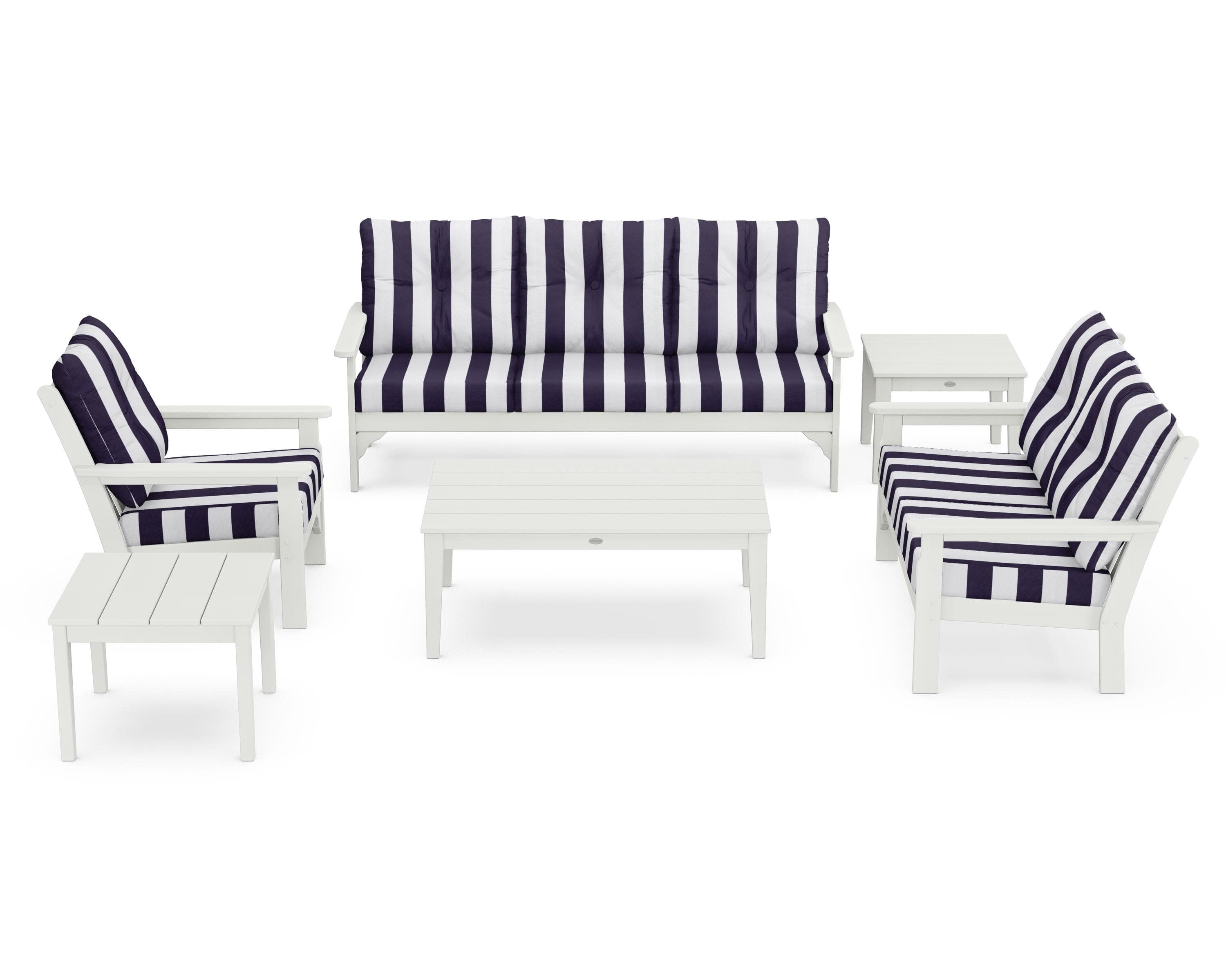 Vineyard 6-Piece Deep Seating Set in Vintage White / Cabana Stripe Navy