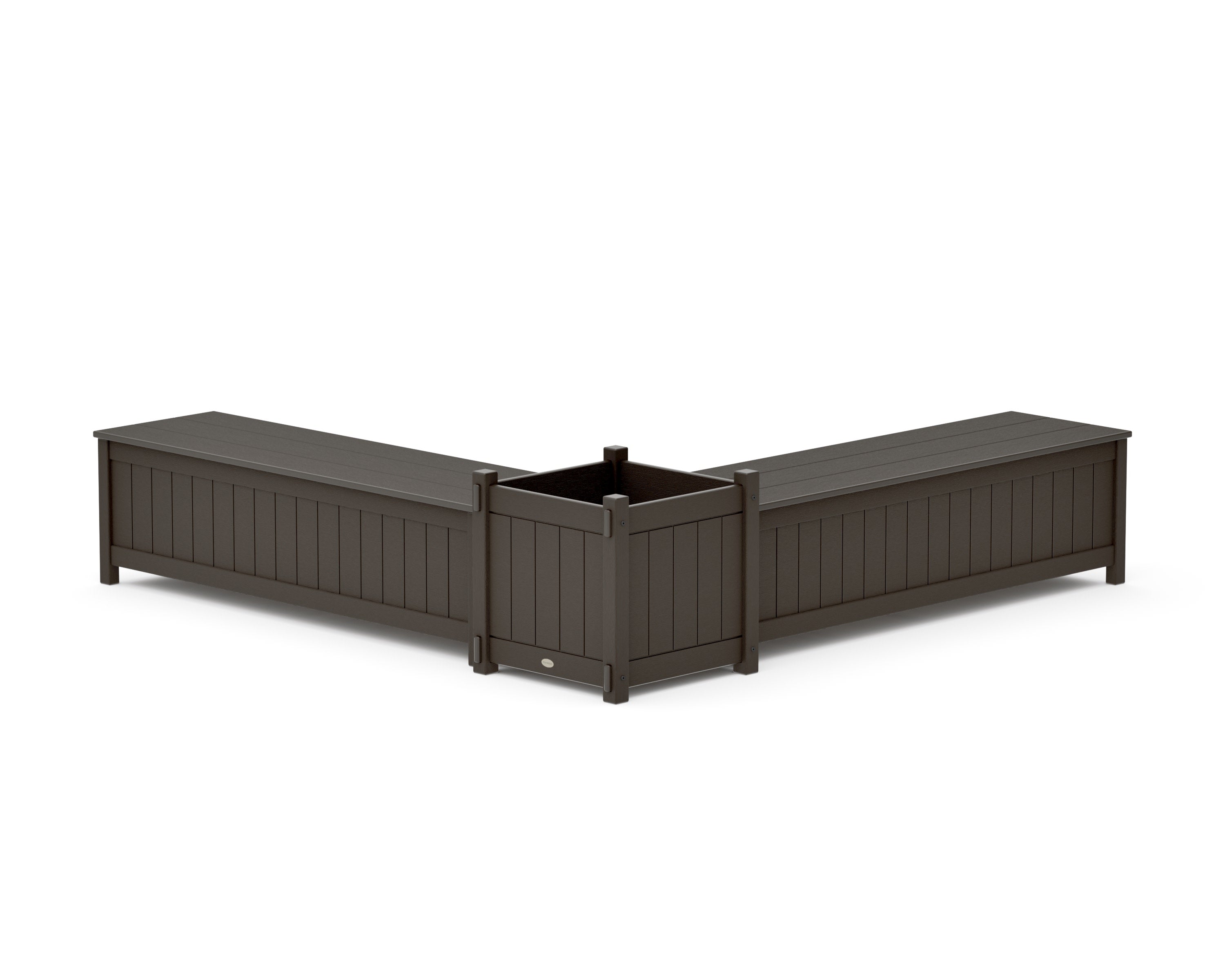 60" Vineyard L- Shaped Planter Storage Bench Set- Large in Vintage Coffee