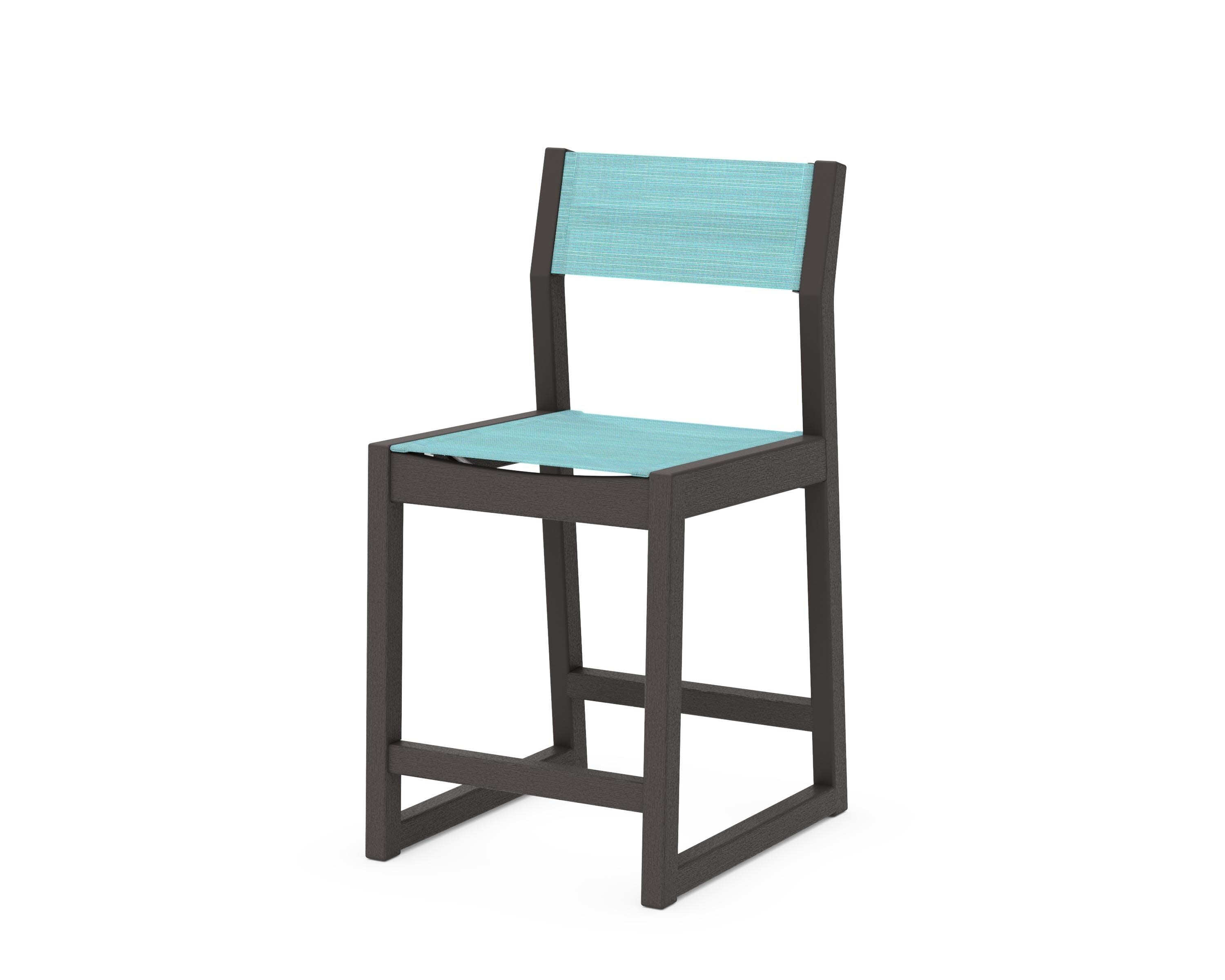 EDGE Sling Counter Side Chair in Vintage Coffee / Dupioni Aquamarine Sling