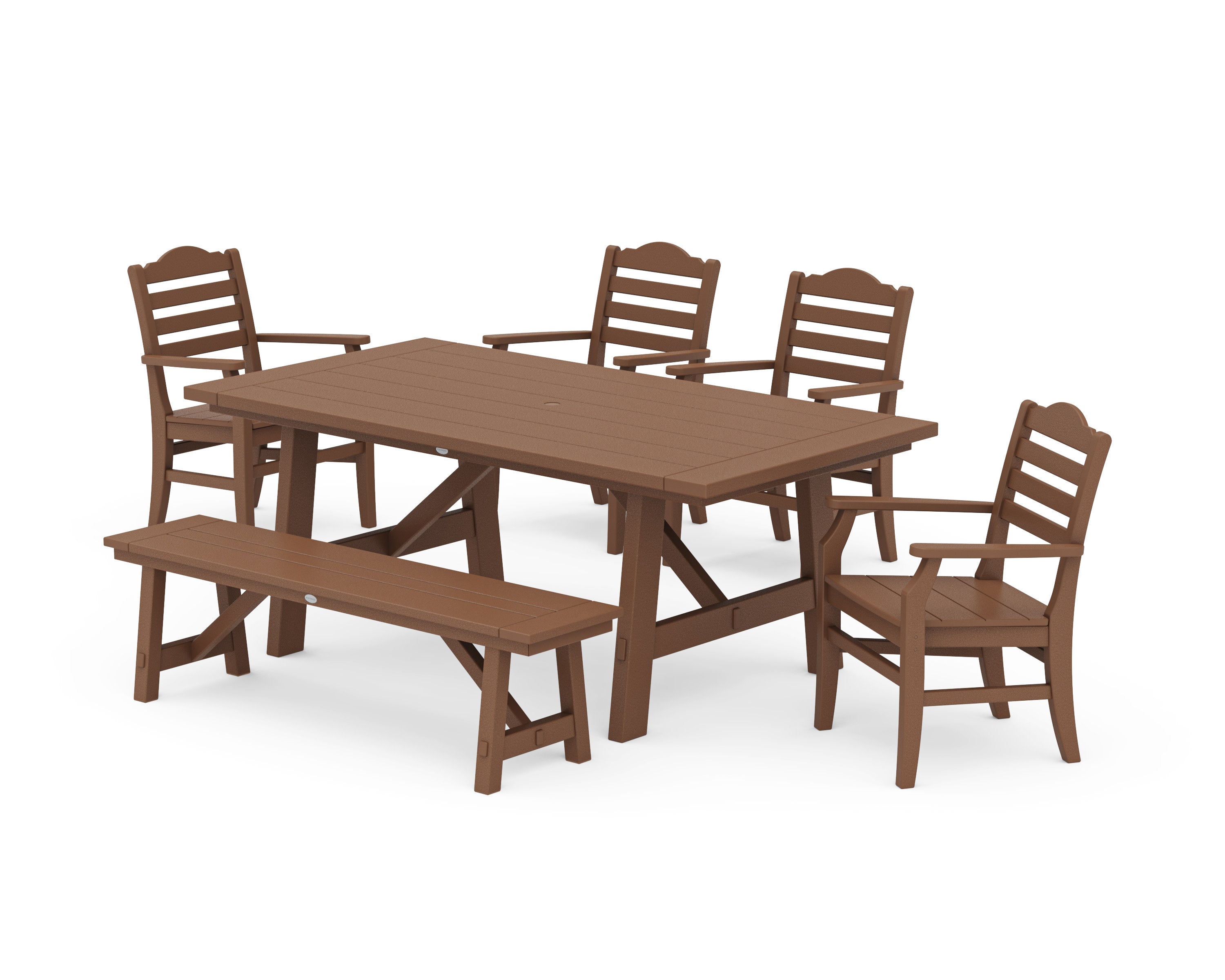Savannah 6-Piece Rustic Farmhouse Dining Set with Bench in Teak