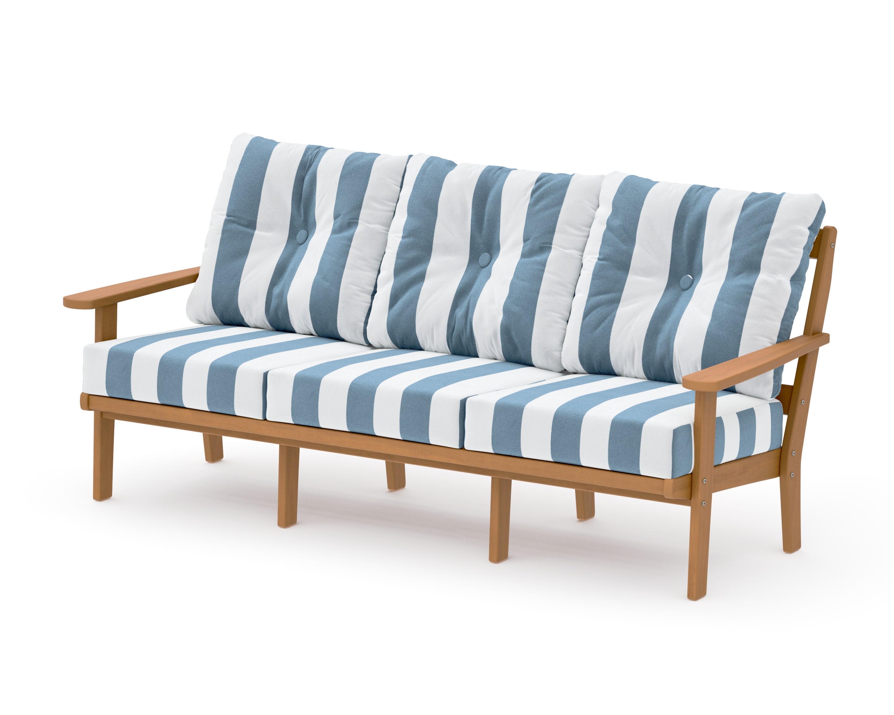 Mission Deep Seating Sofa in Natural / Cabana Stripe Sky Blue