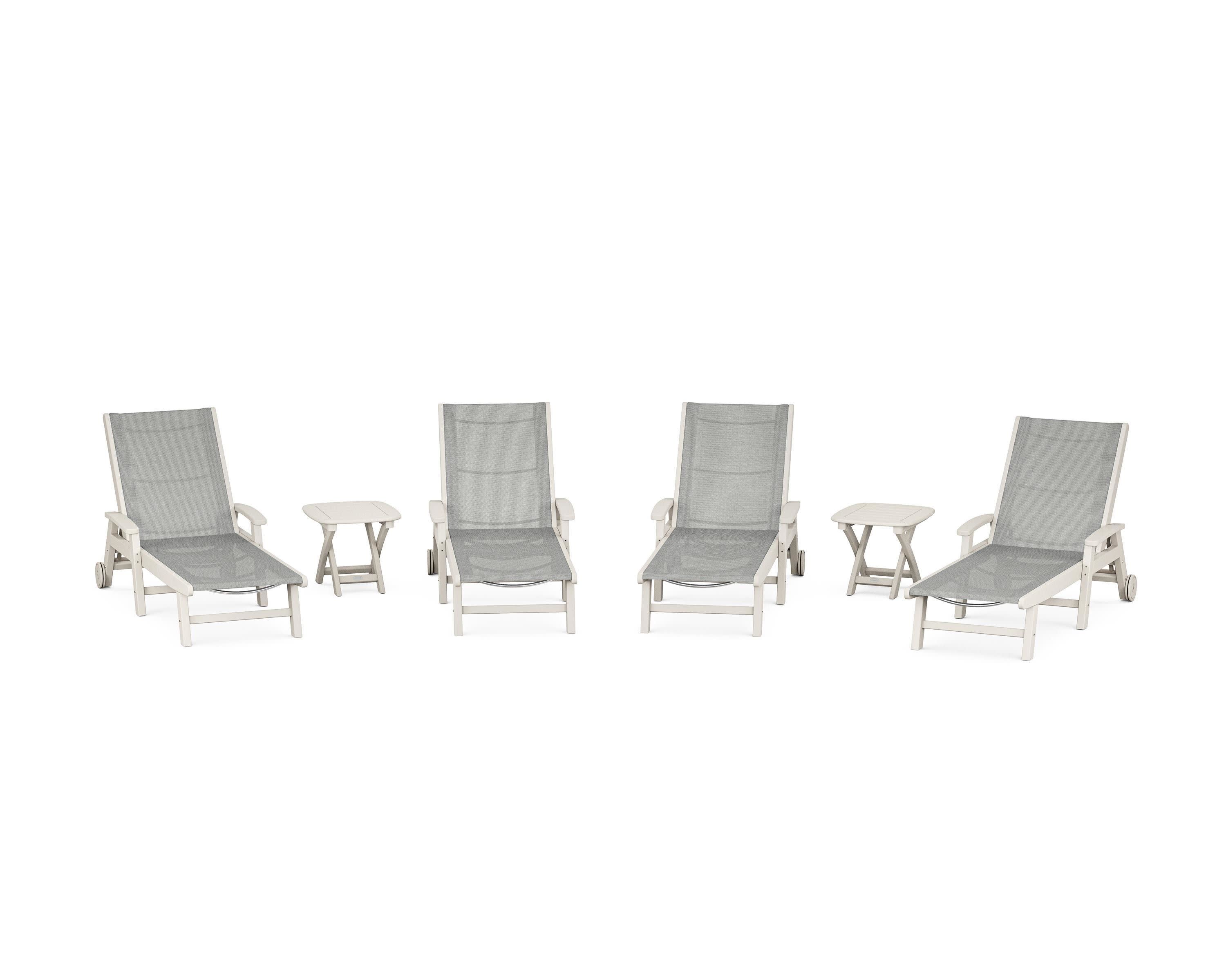 Coastal Chaise 6-Piece Set with Wheels in Sand / Metallic Sling