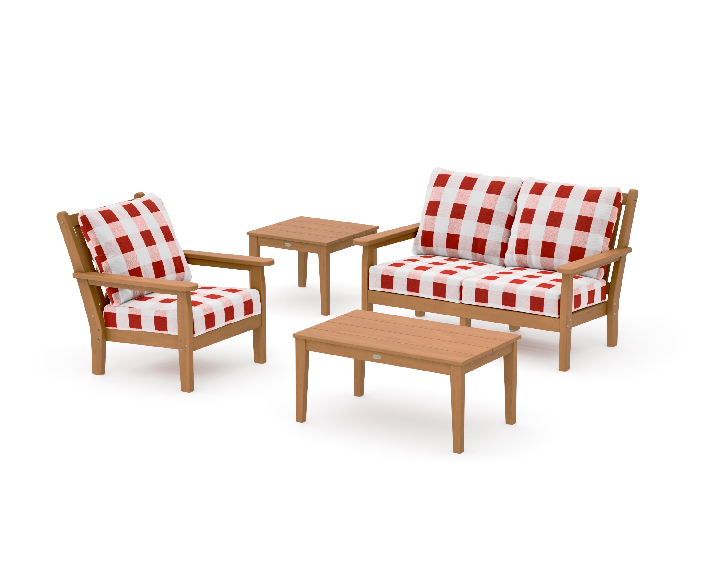 Chippendale 4-Piece Deep Seating Set in Natural / Buffalo Plaid Crimson
