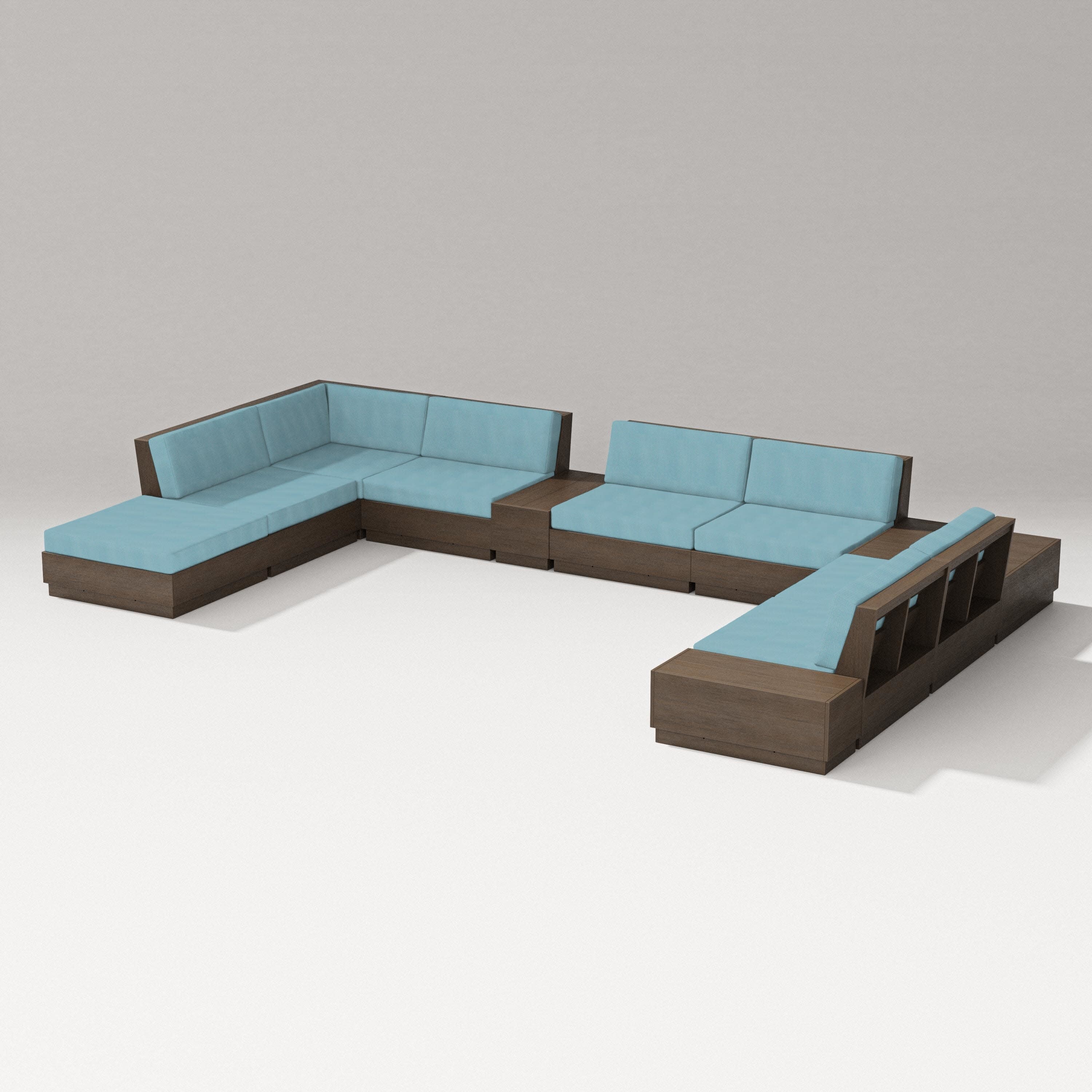 Elevate 11-Piece Conversation Sectional Set in Kona / Lattice Sky Blue