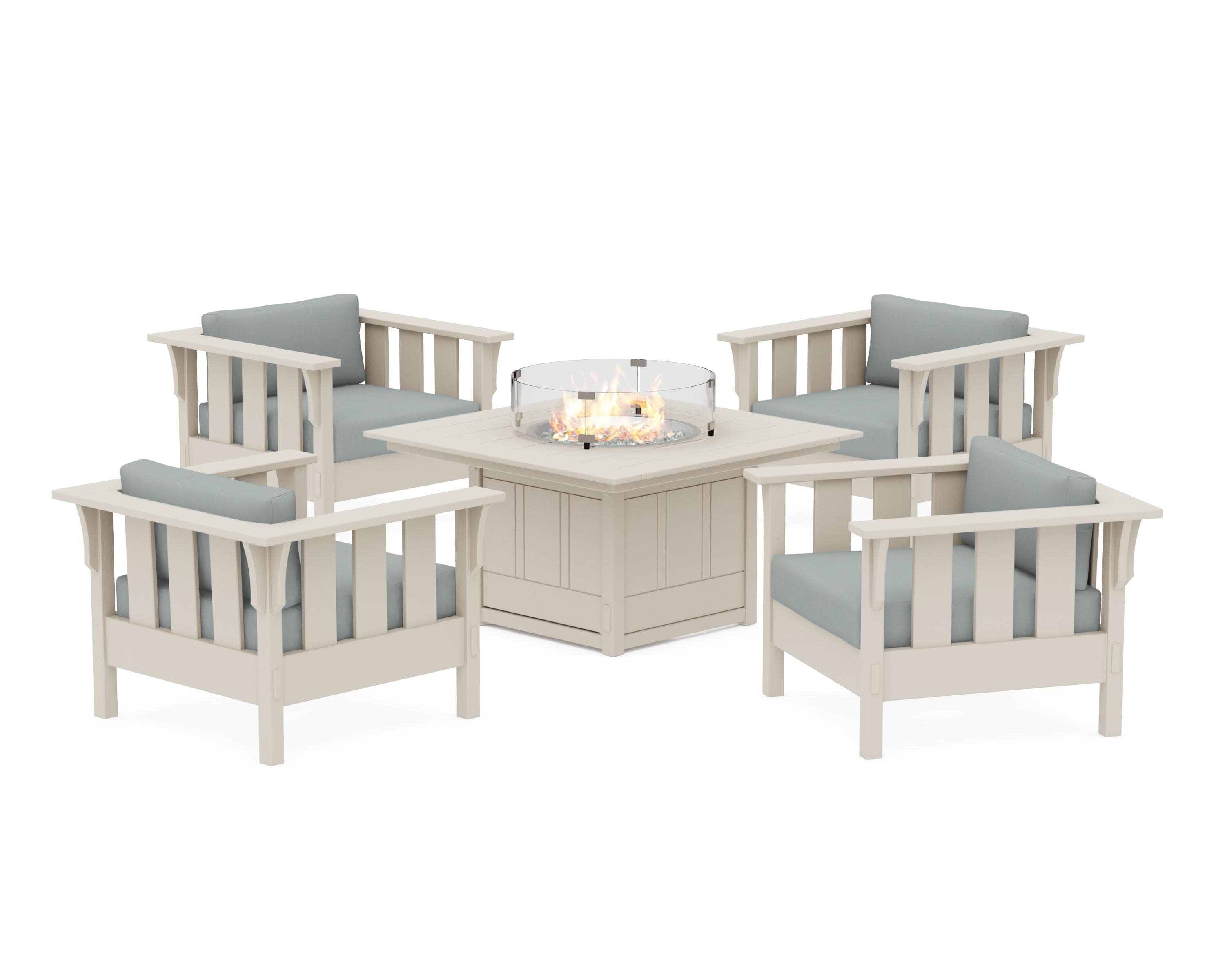 Acadia 5-Piece Deep Seating Set with Fire Pit Table in Sand / Spa