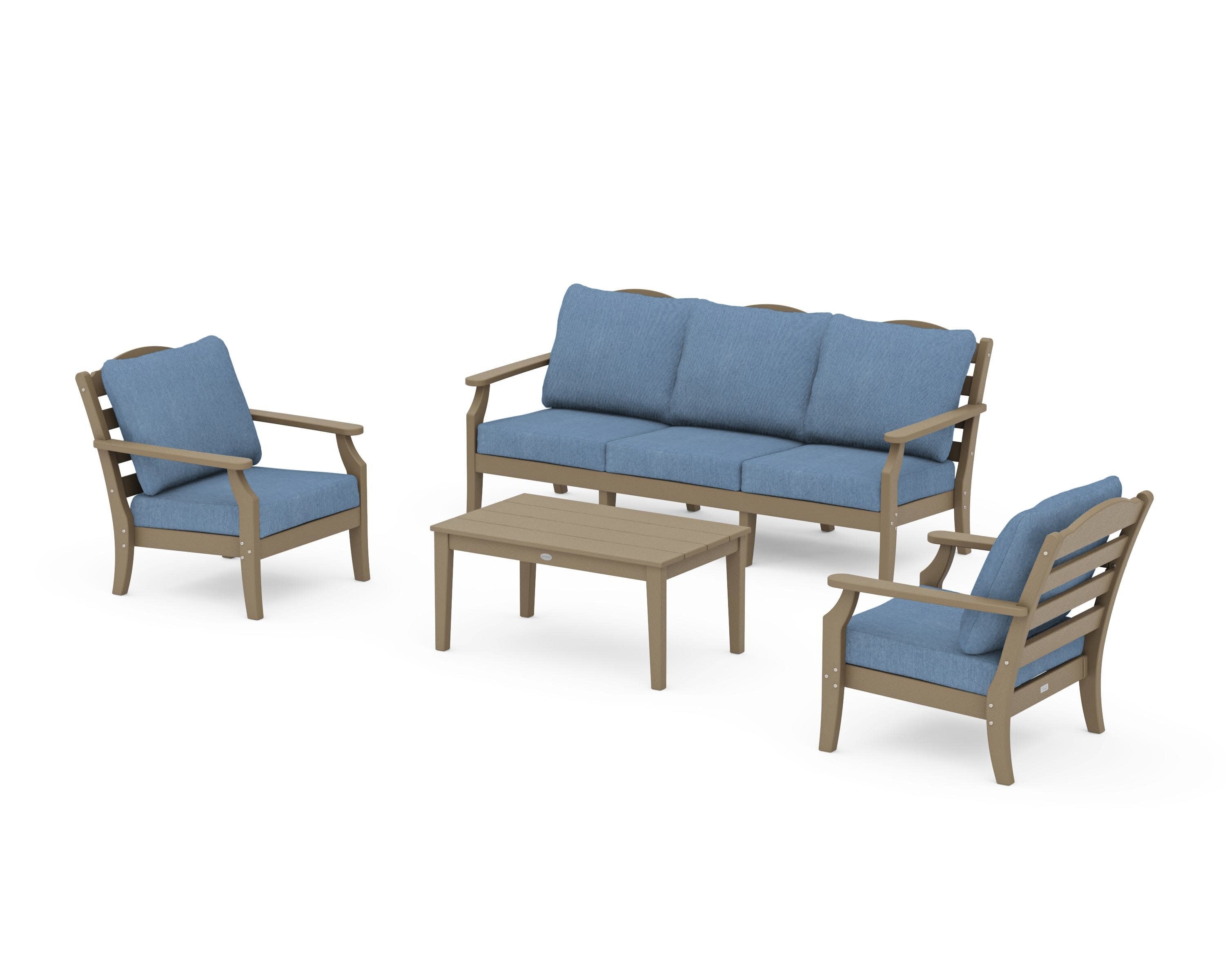 Savannah 4-Piece Deep Seating Set with Sofa in Vintage Sahara / Sky Blue