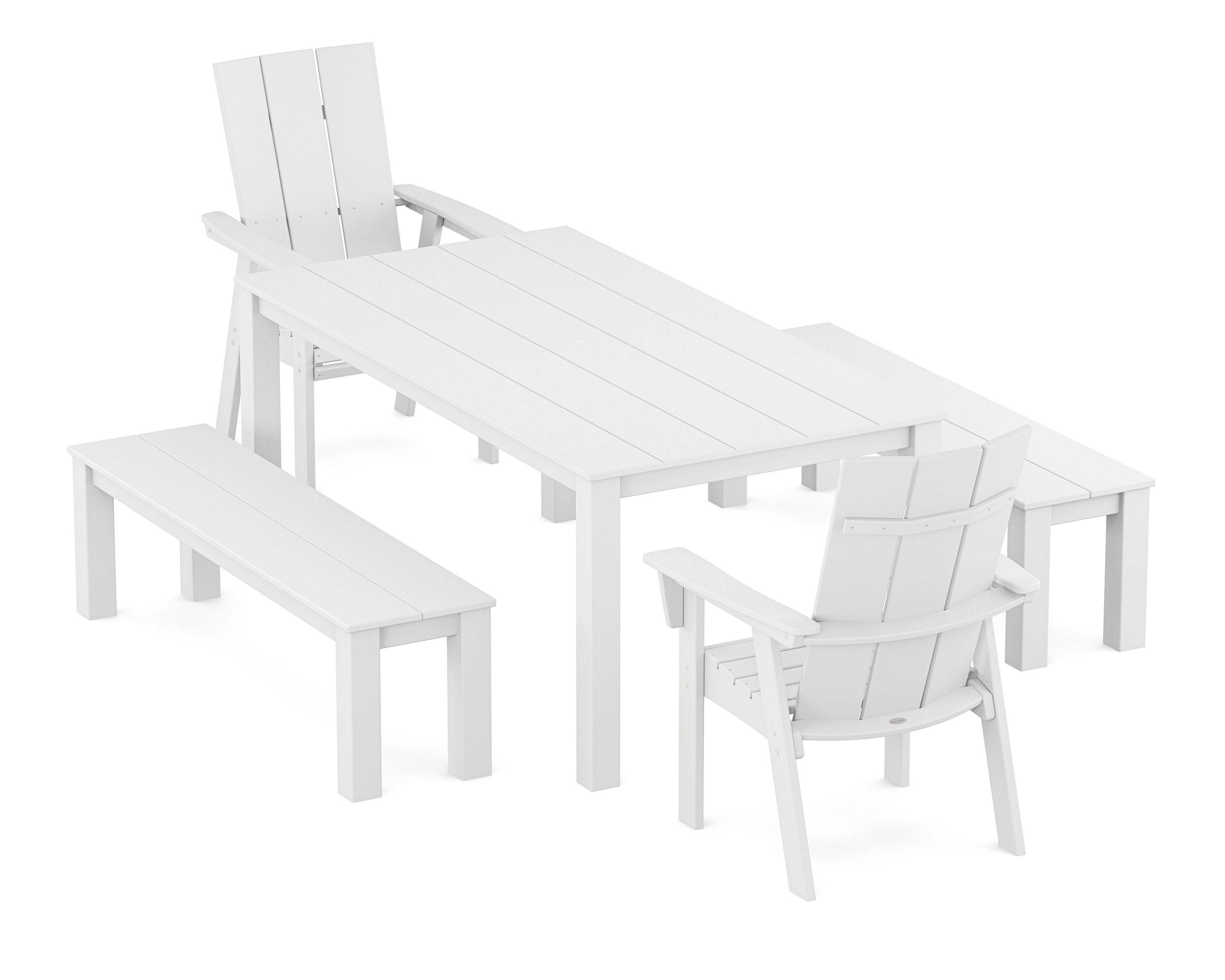 Modern Curveback Adirondack 5-Piece Parsons Dining Set with Benches in White