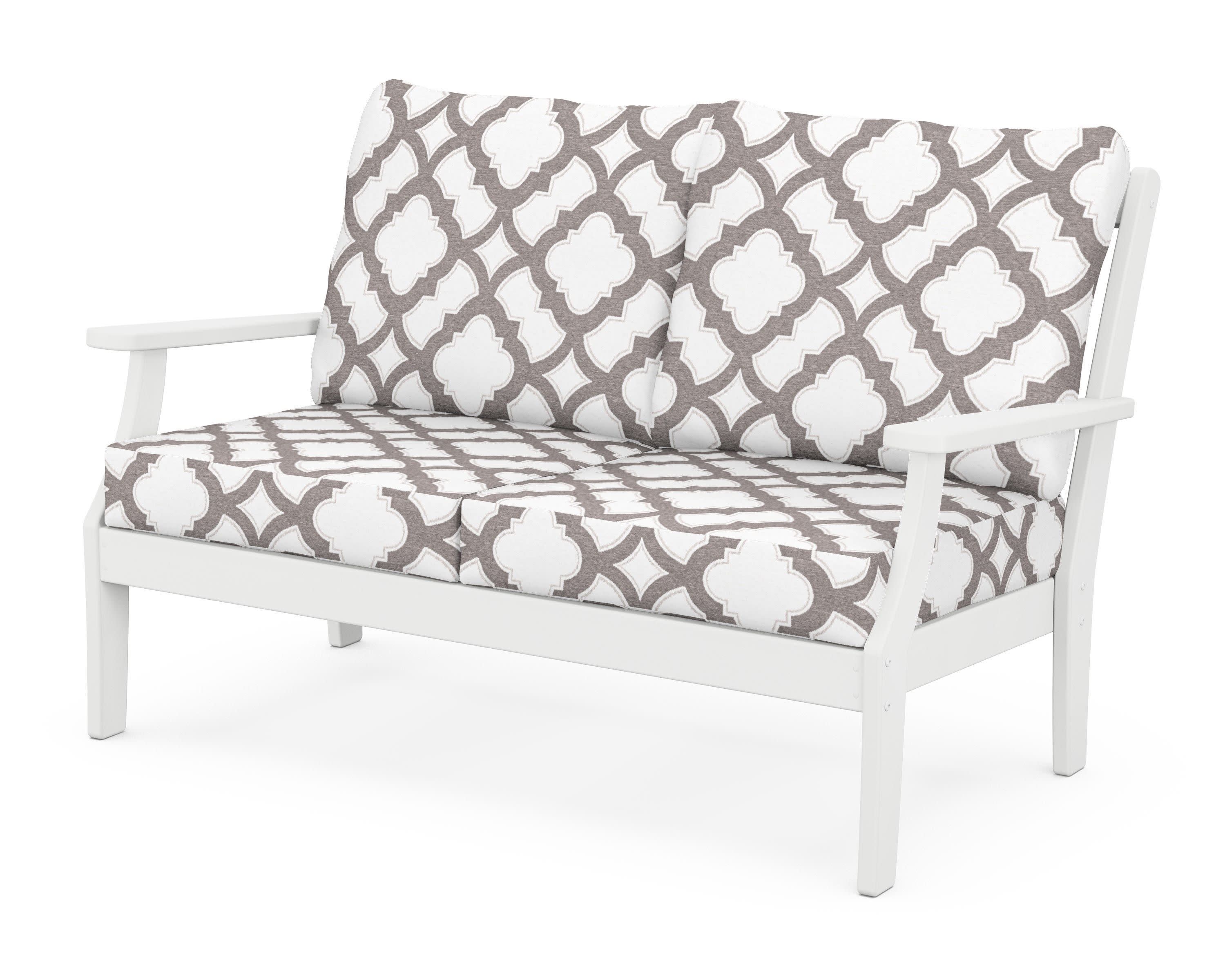 Braxton Deep Seating Loveseat in White / Trellis Grey Mist