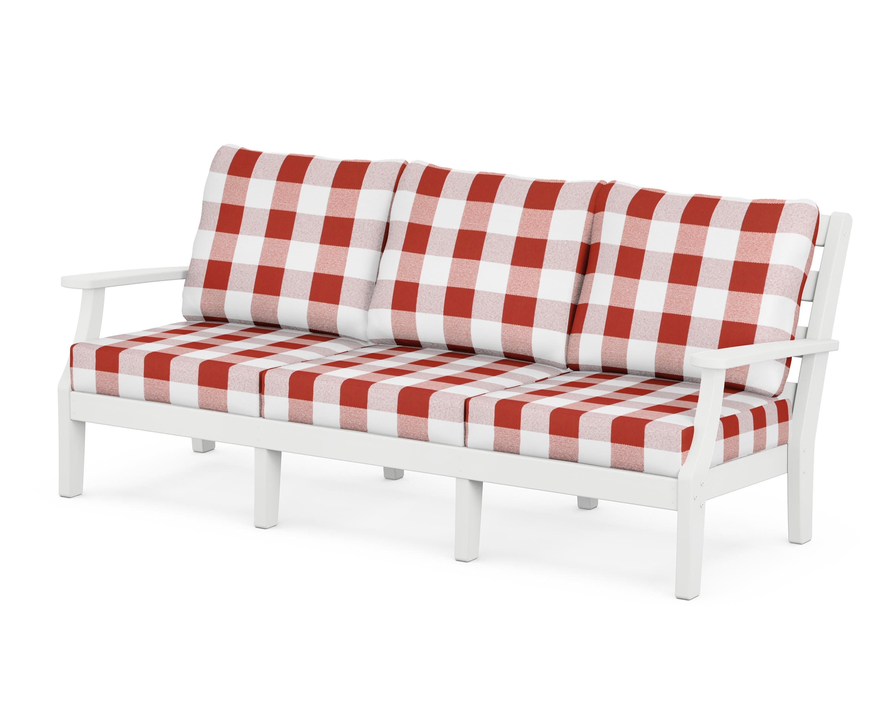 Chesapeake Deep Seating Sofa in White / Buffalo Plaid Crimson