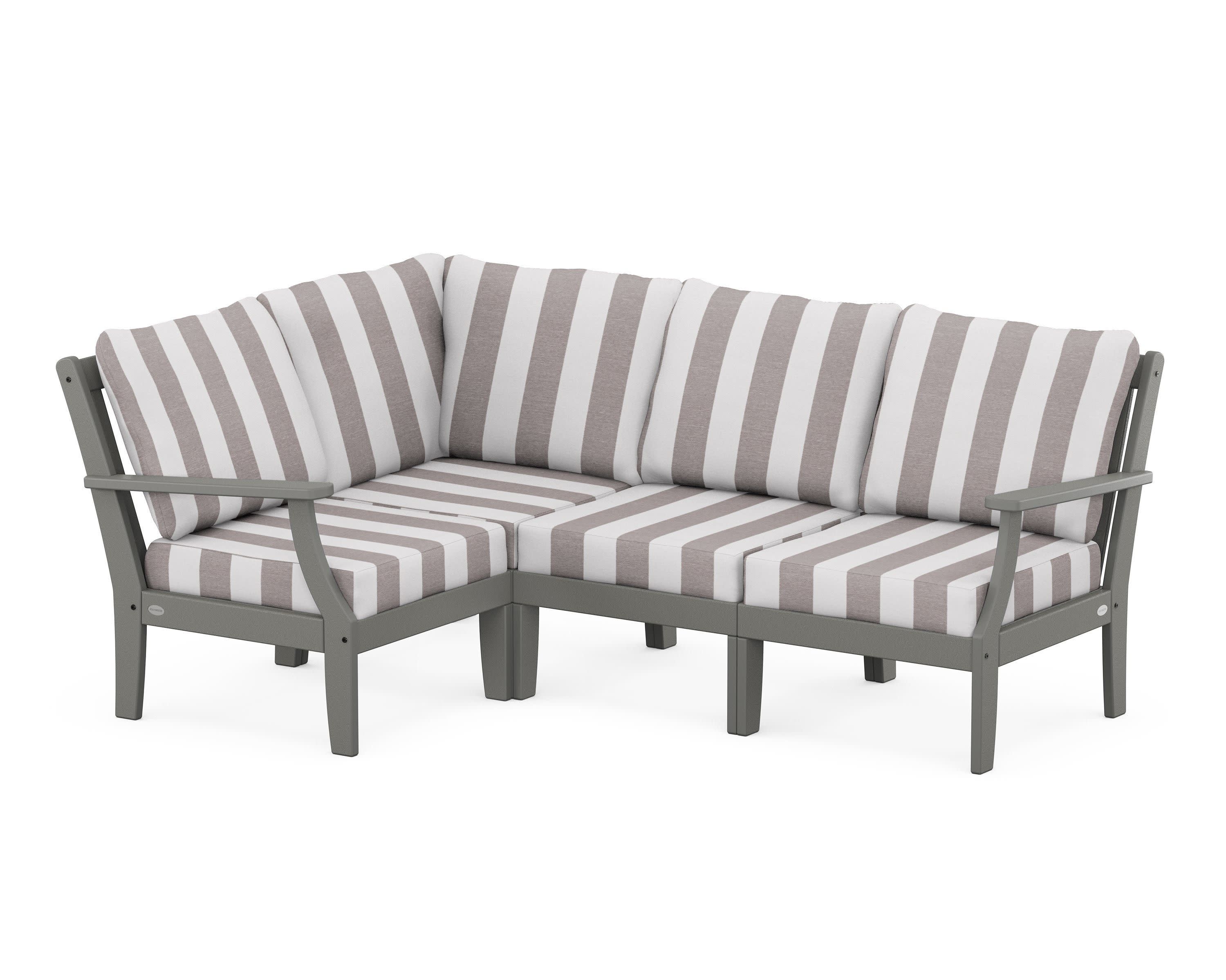 Braxton Modular 4-Piece Deep Seating Set in Slate Grey / Cabana Stripe Grey Mist