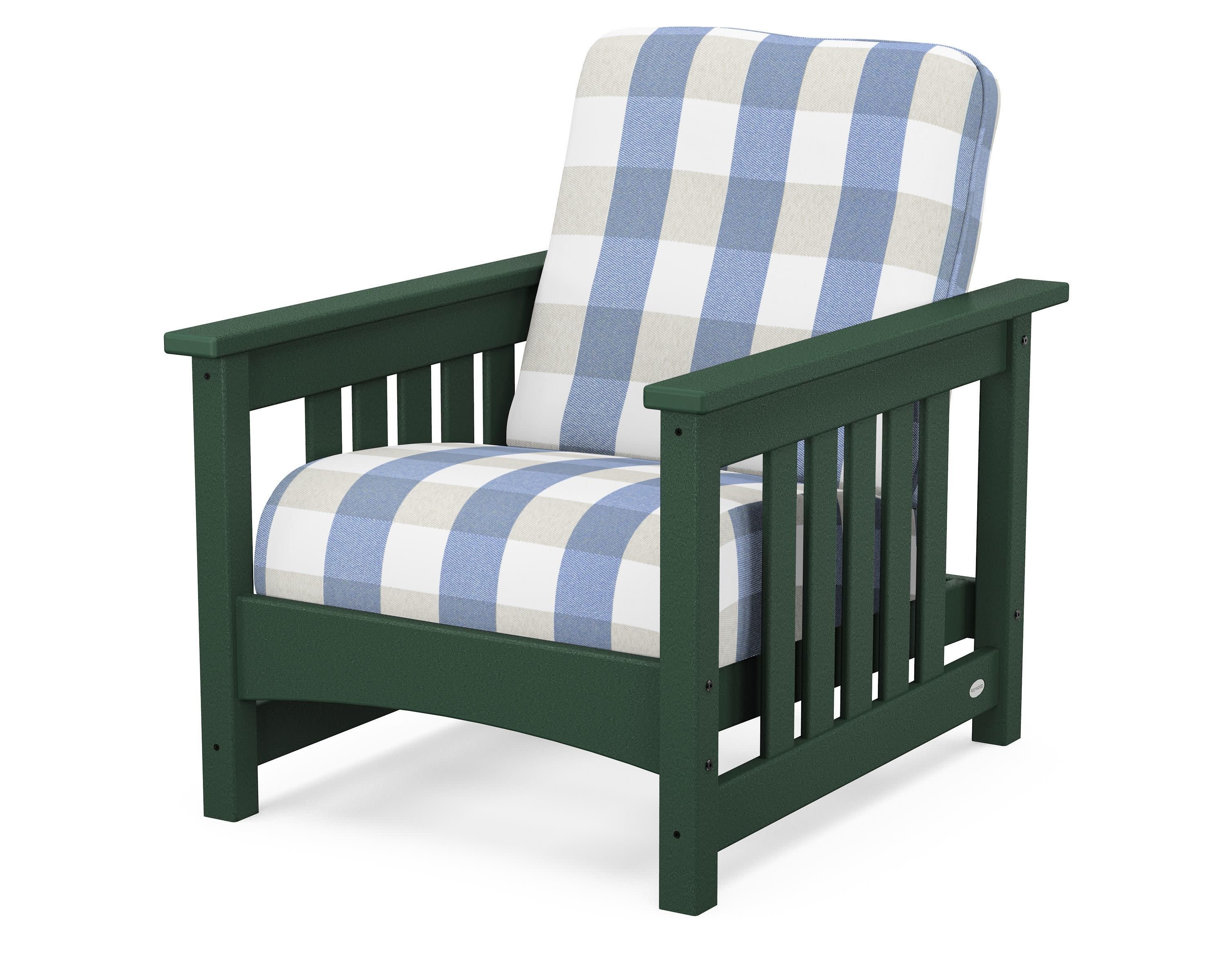 Club Mission Chair in Green / Buffalo Plaid Sky Blue
