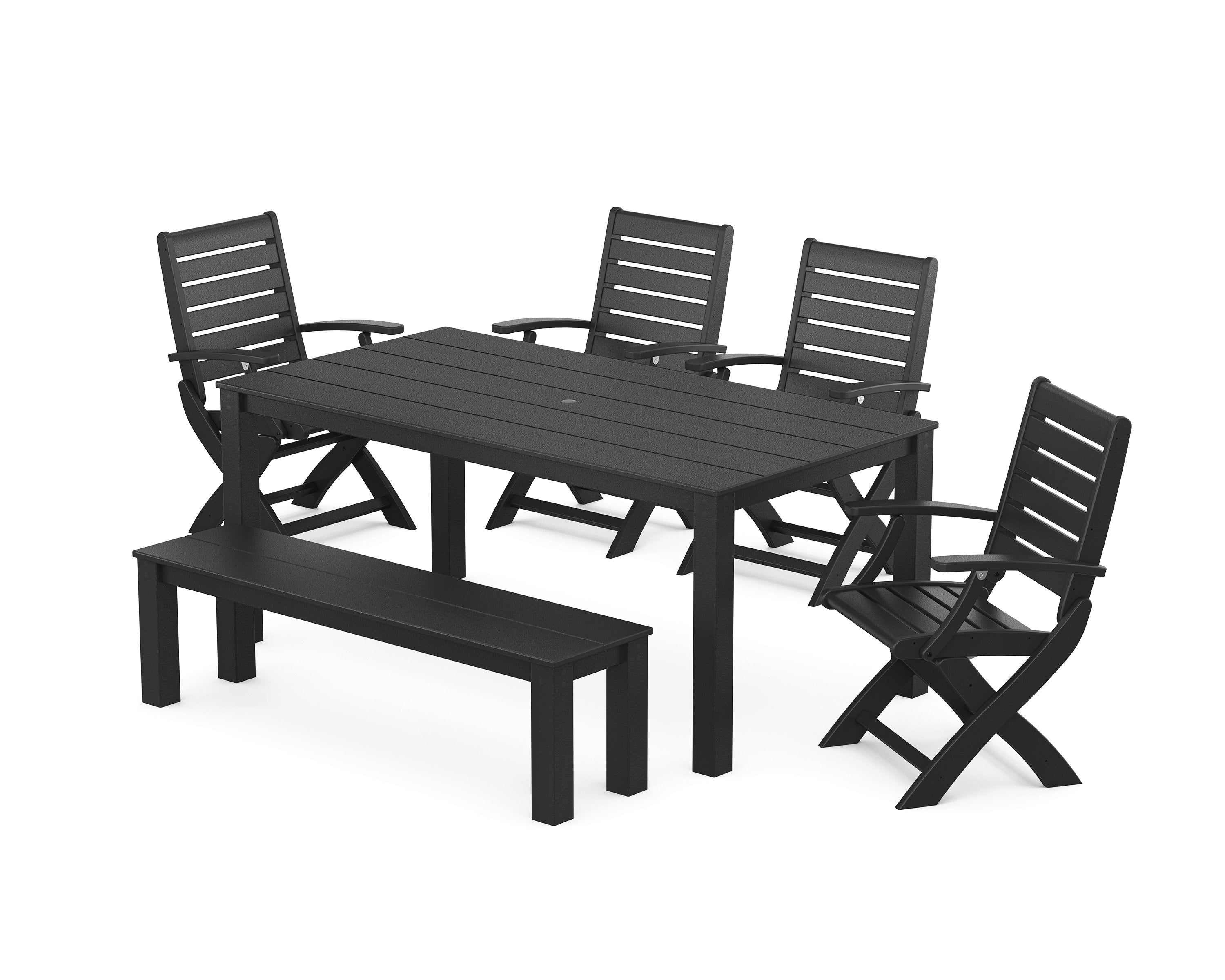 Signature Folding Chair 6-Piece Parsons Dining Set with Bench in Black