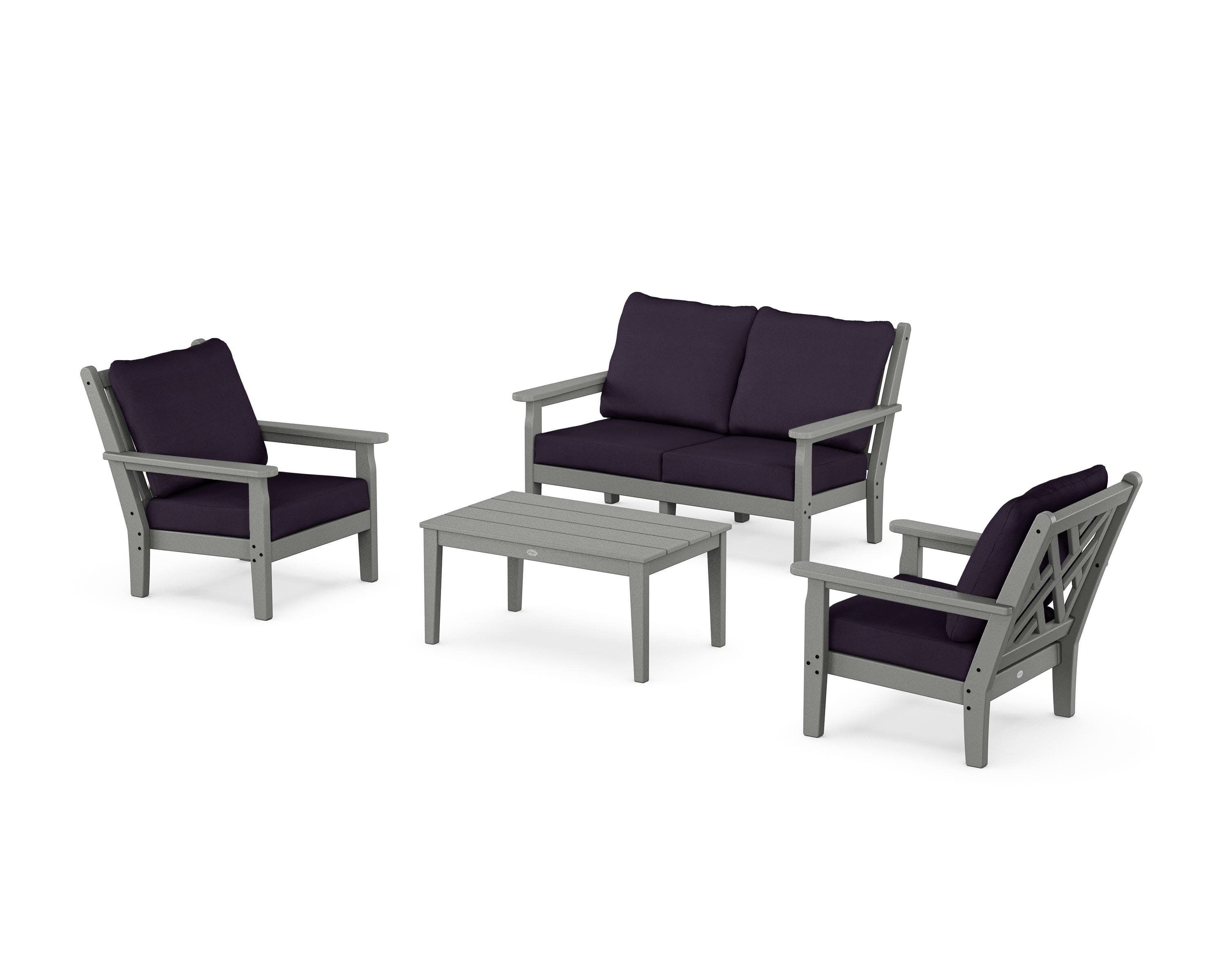 Chippendale 4-Piece Deep Seating Set with Loveseat in Slate Grey / Navy Linen