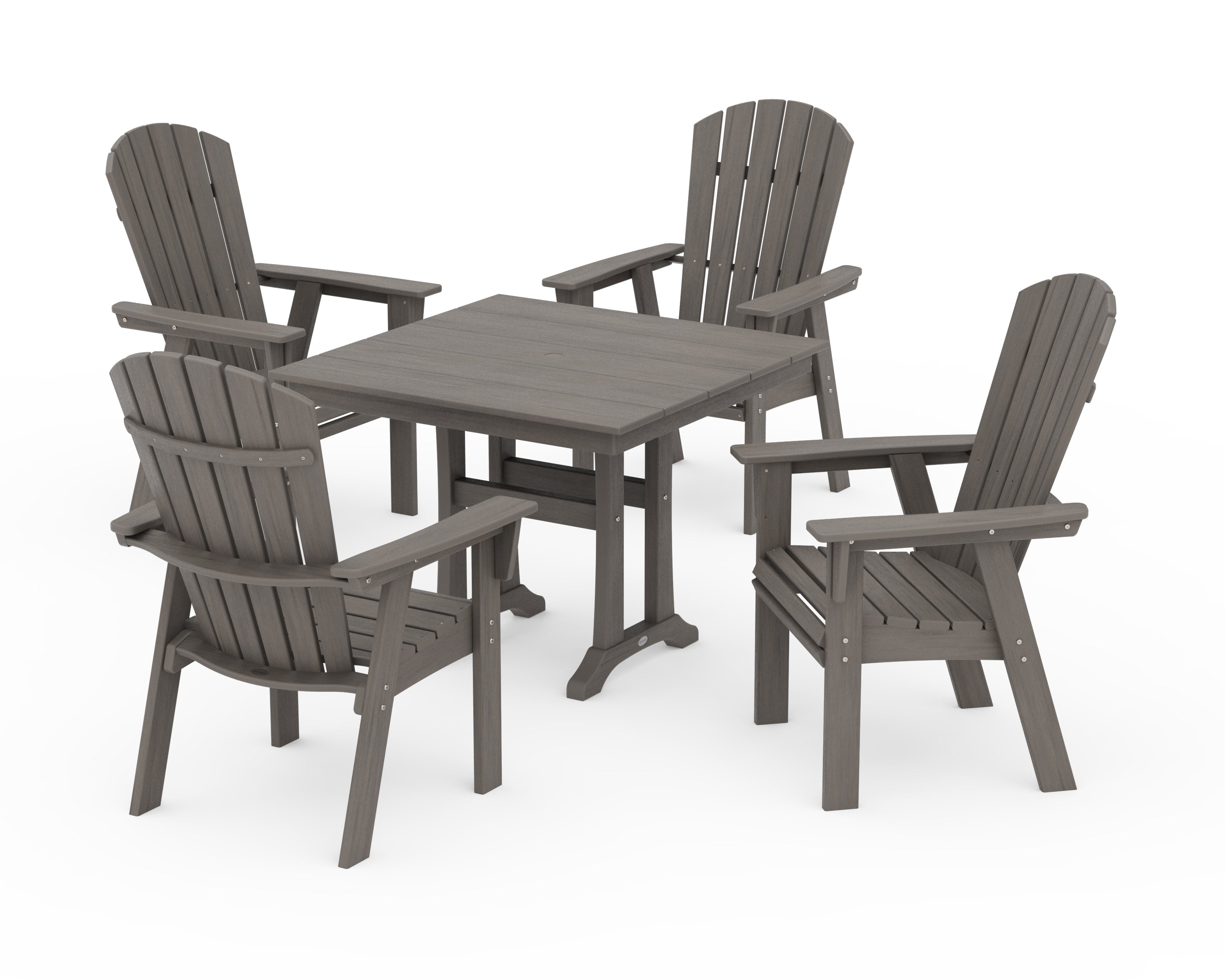 Nautical Adirondack 5-Piece Farmhouse Dining Set With Trestle Legs in Driftwood
