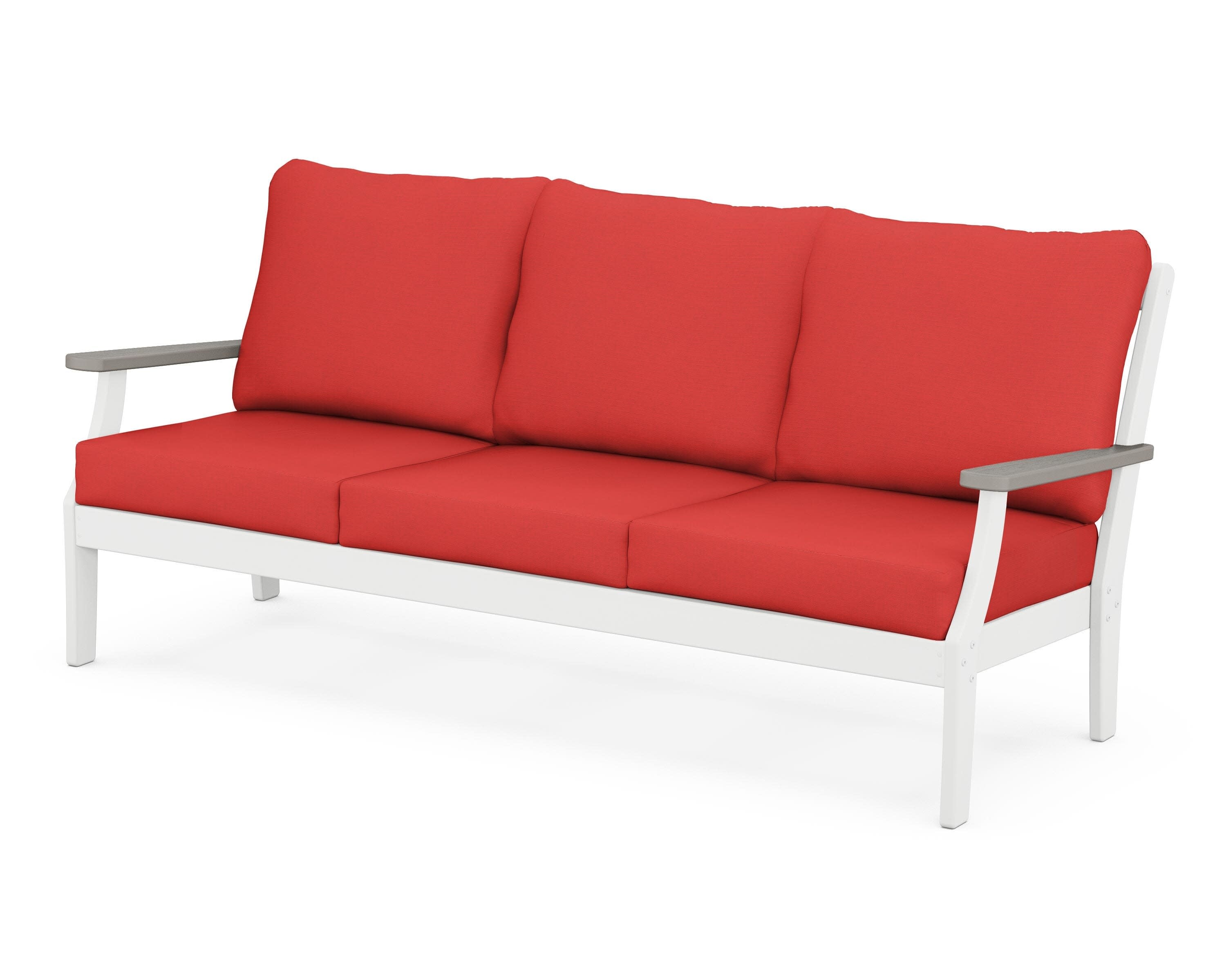 Braxton Deep Seating Sofa in White / Driftwood / Crimson Linen