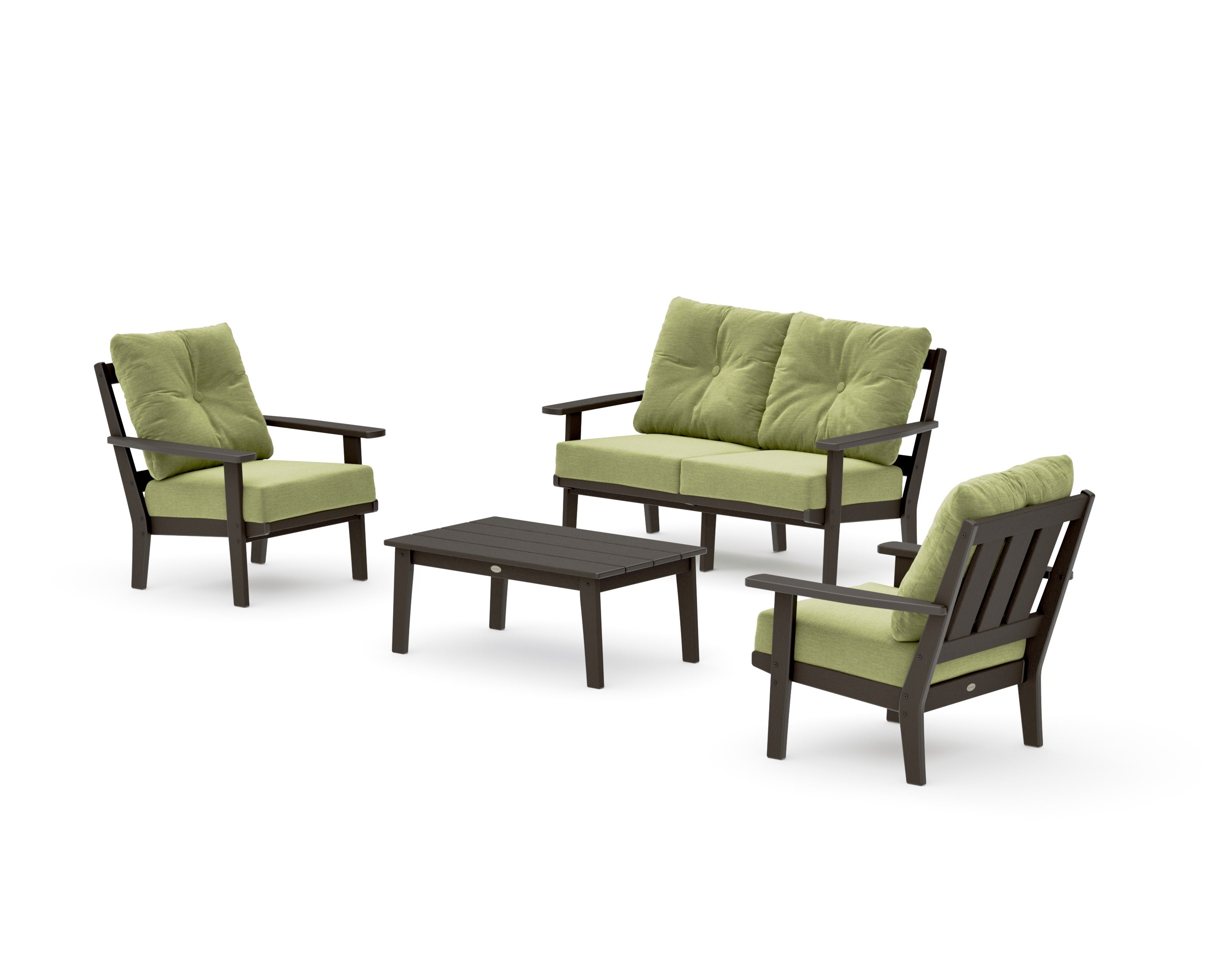 Oxford 4-Piece Deep Seating Set with Loveseat in Vintage Coffee / Chartreuse Boucle
