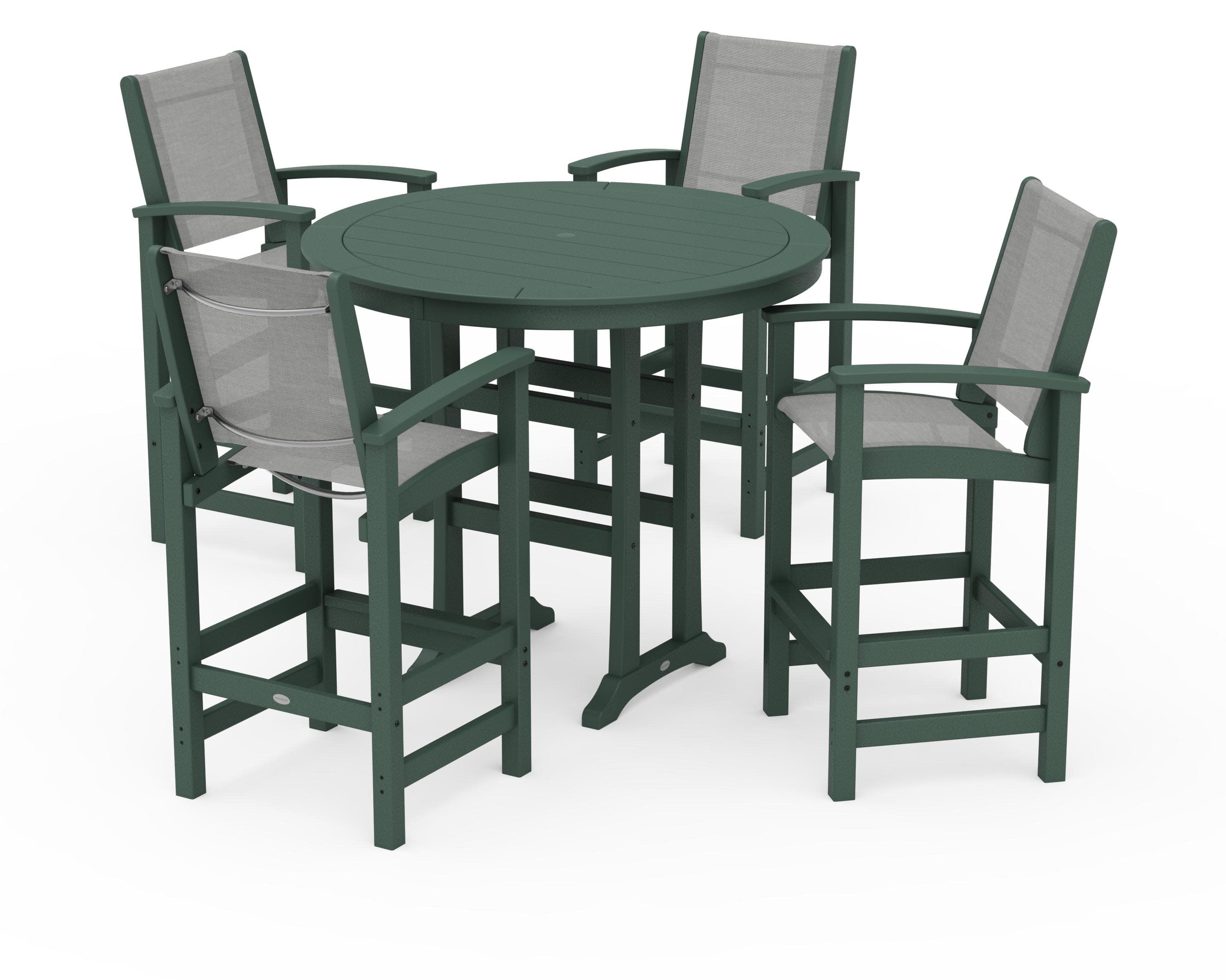 Coastal 5-Piece Nautical Trestle Bar Set in Green / Metallic Sling
