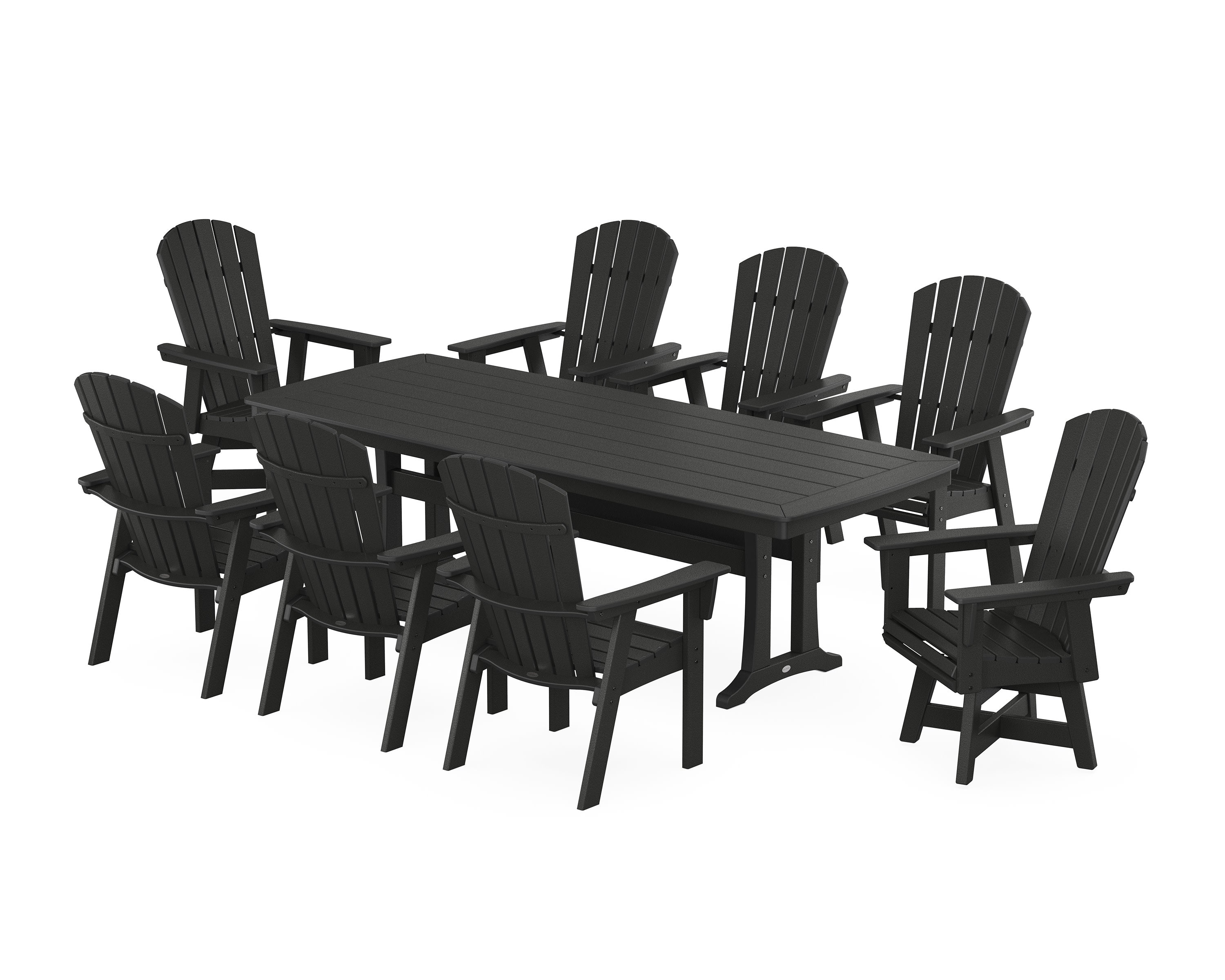Nautical Curveback Adirondack Swivel 9-Piece Dining Set with Trestle Legs in Black