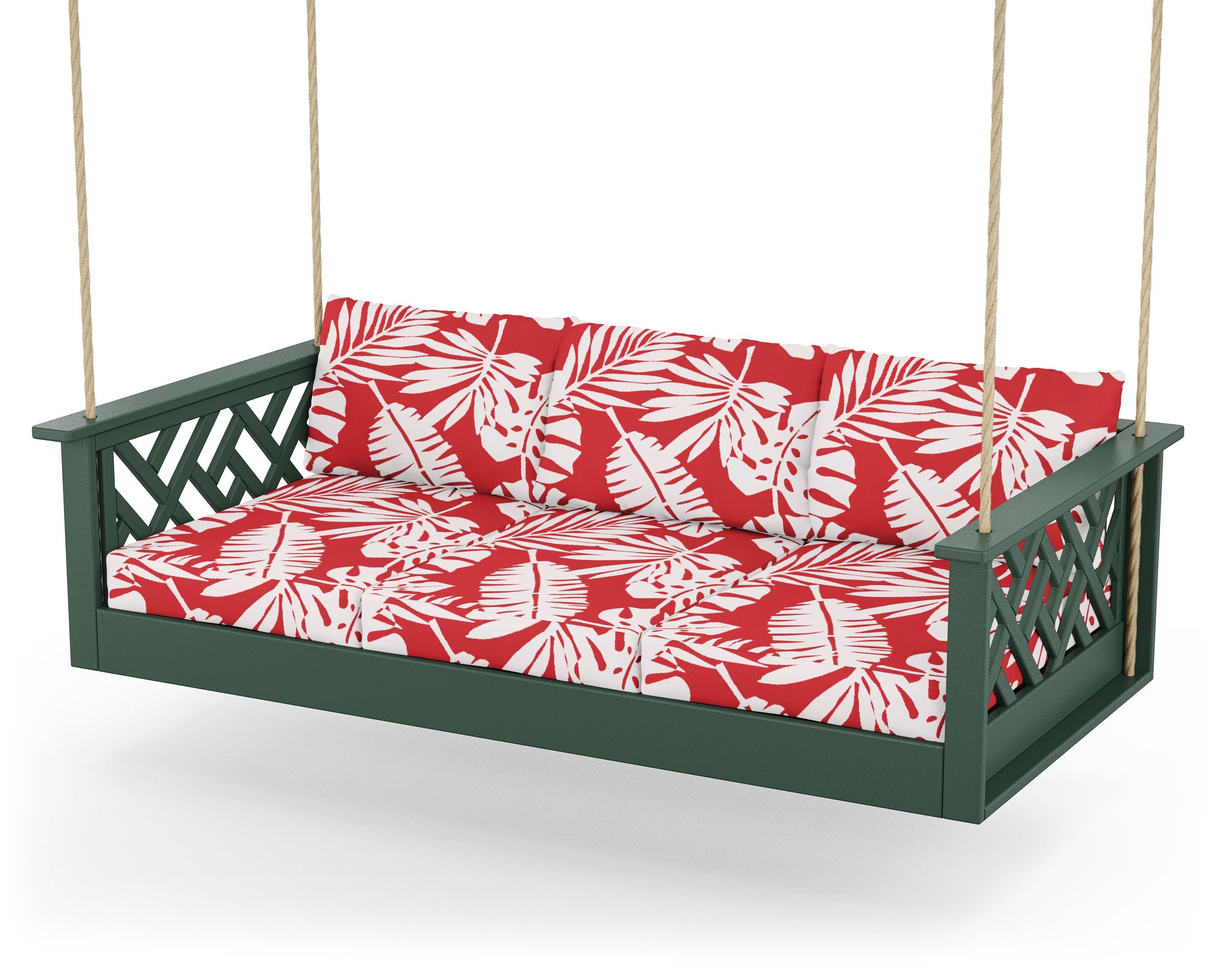 Chippendale Daybed Swing in Green / Leaf Crimson