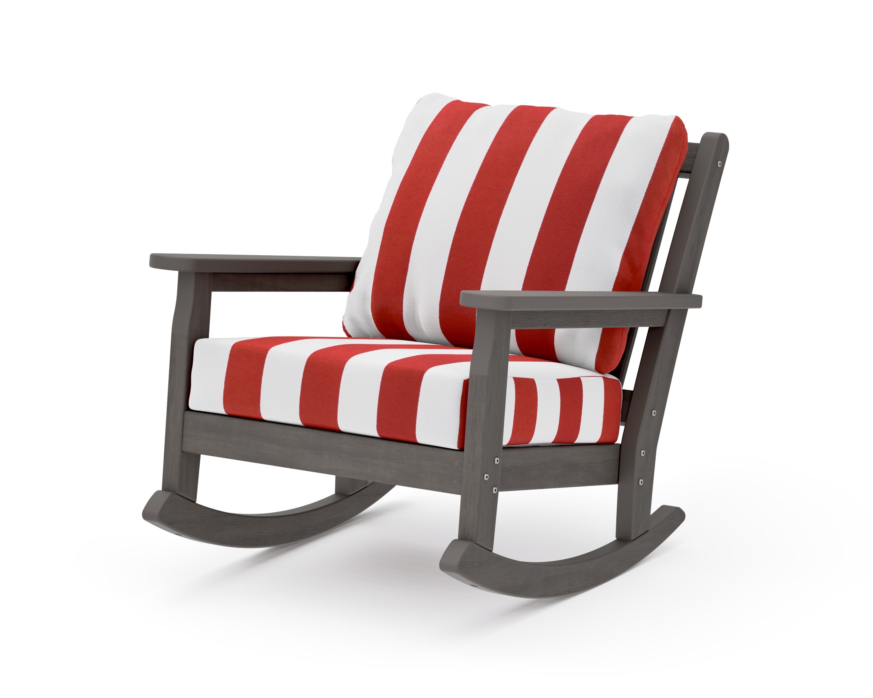 Chippendale Deep Seating Rocking Chair in Driftwood / Cabana Stripe Crimson