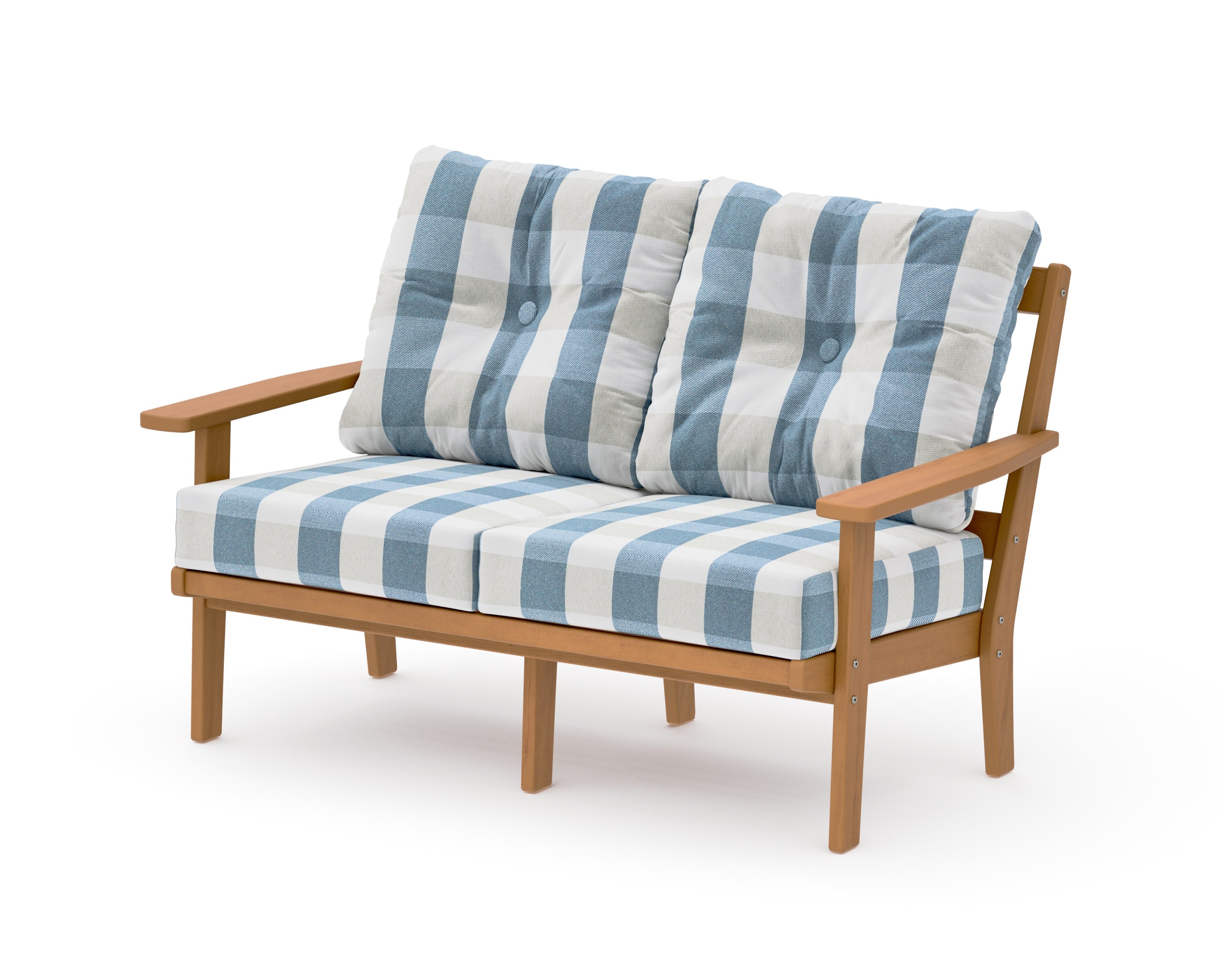 Prairie Deep SeatingLoveseat in Natural / Buffalo Plaid Sky Blue
