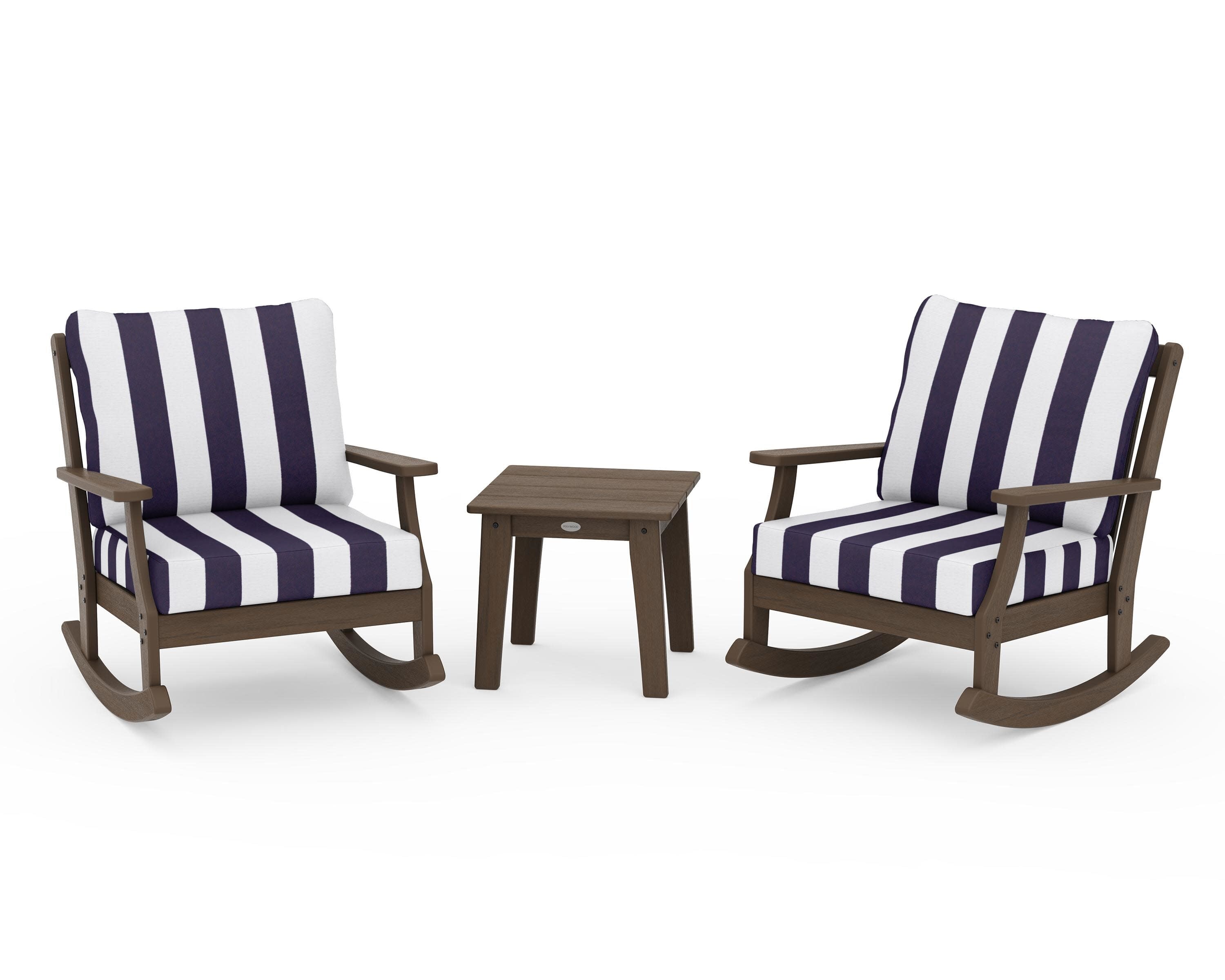 Braxton 3-Piece Deep Seating Rocker Set in Kona / Cabana Stripe Navy