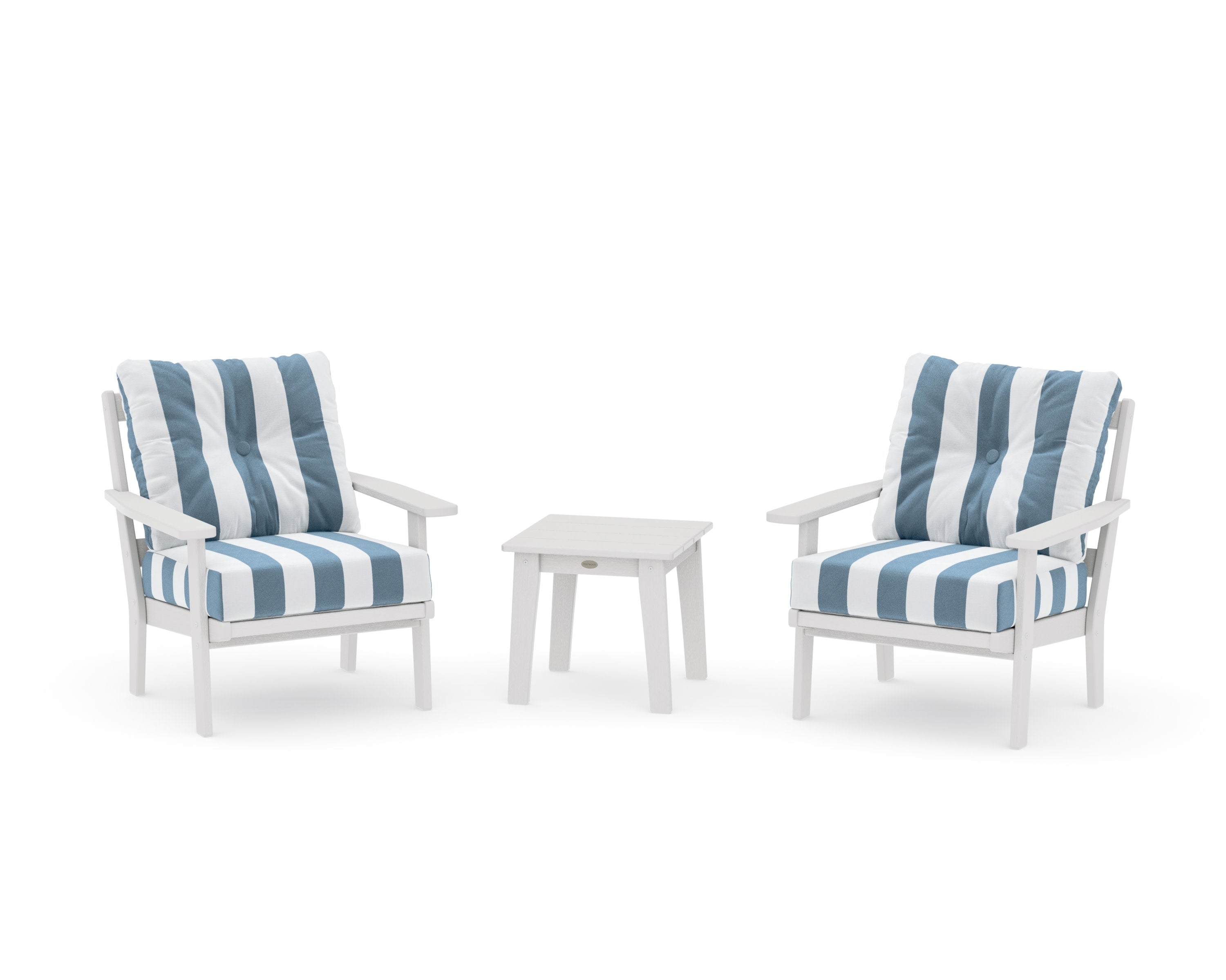Prairie 3-Piece Deep Seating Set in Vintage White / Cabana Stripe Sky Blue