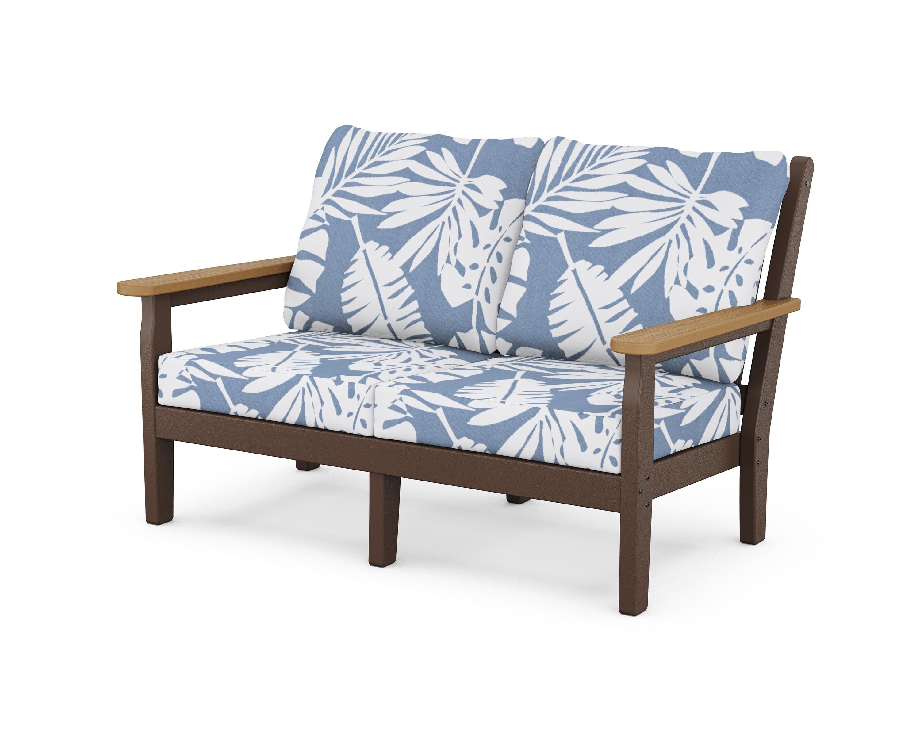 Chippendale Deep Seating Loveseat in Mahogany / Natural / Leaf Sky Blue