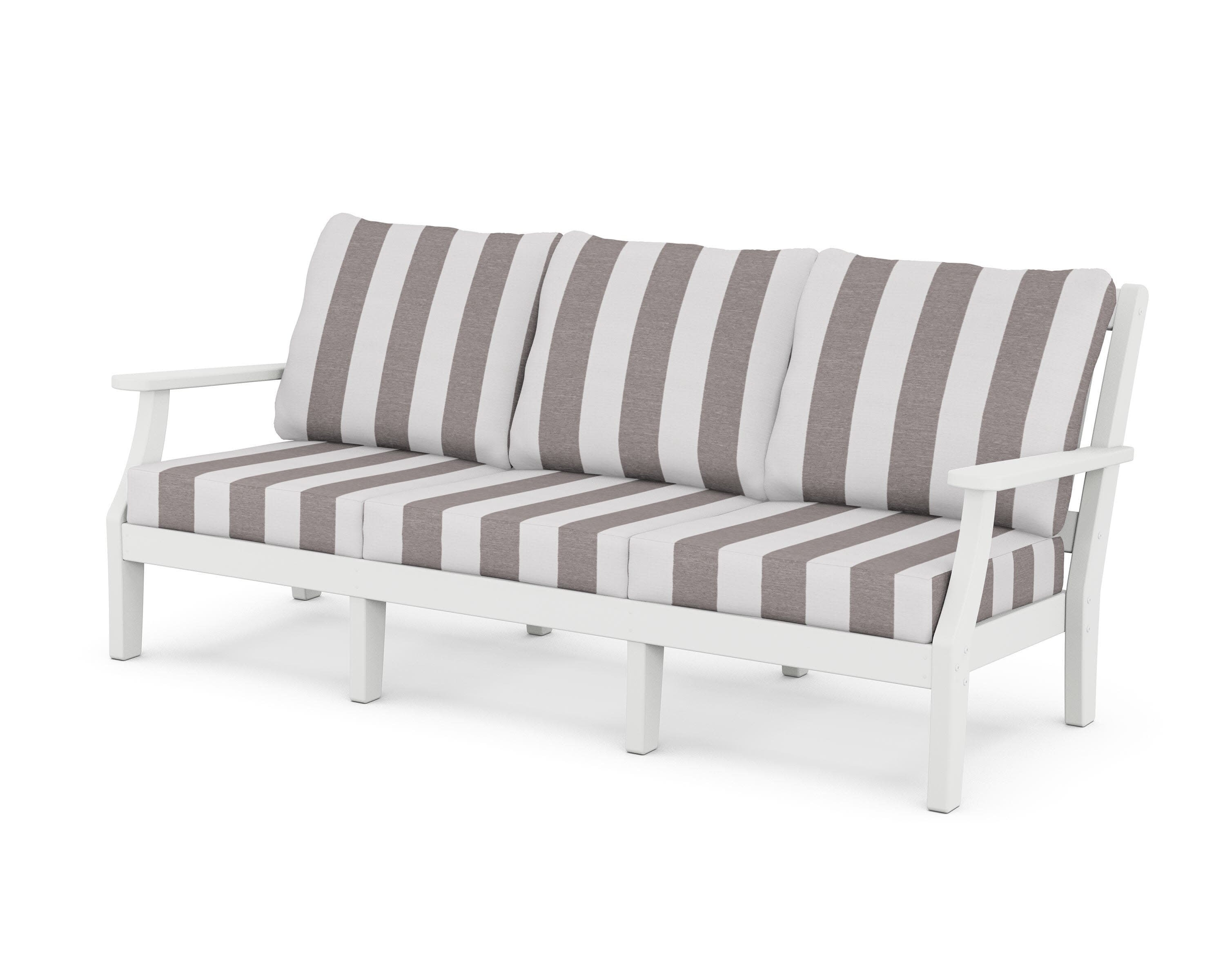 Chinoiserie Deep Seating Sofa in White / Cabana Stripe Grey Mist