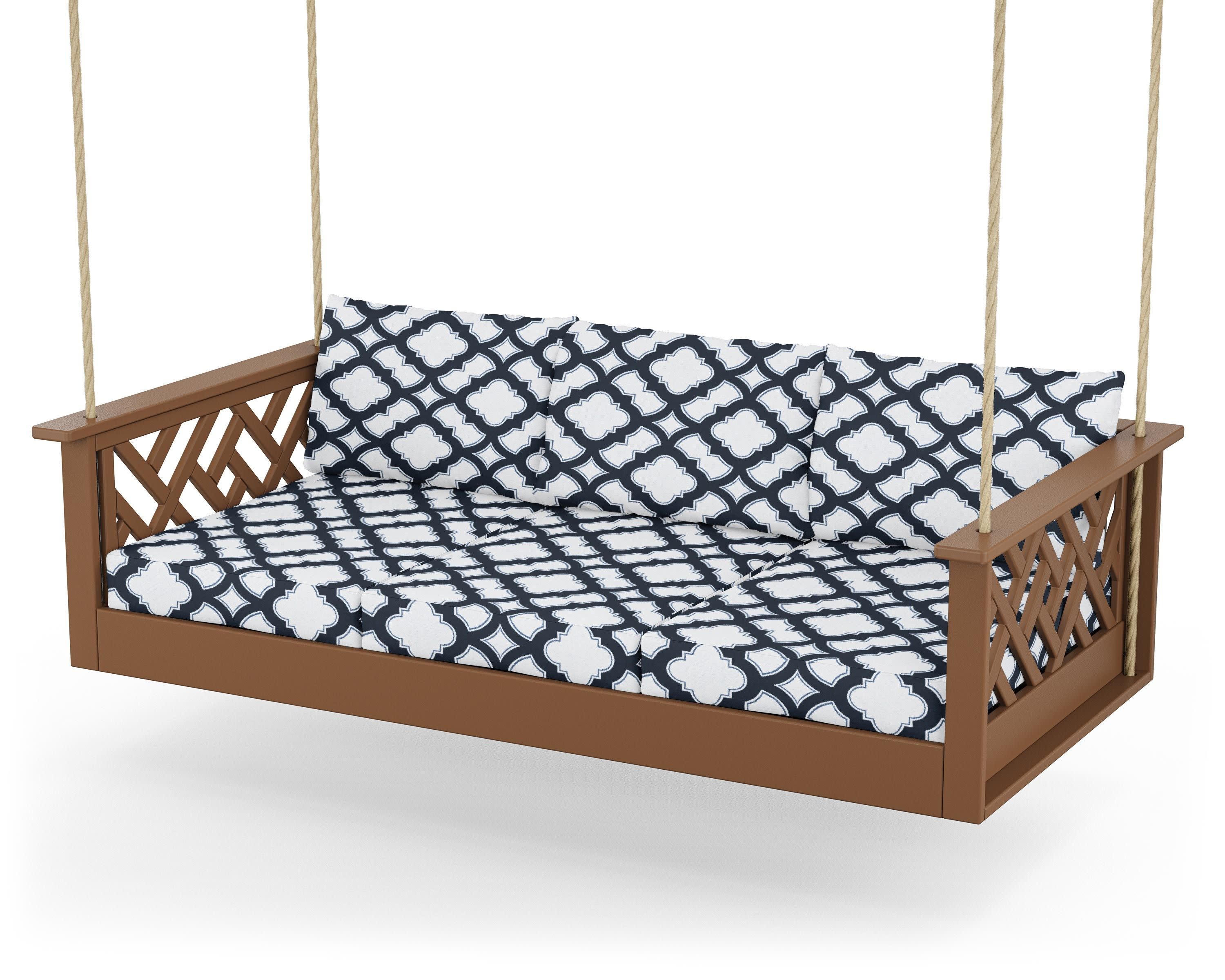 Chippendale Daybed Swing in Teak / Trellis Marine Indigo