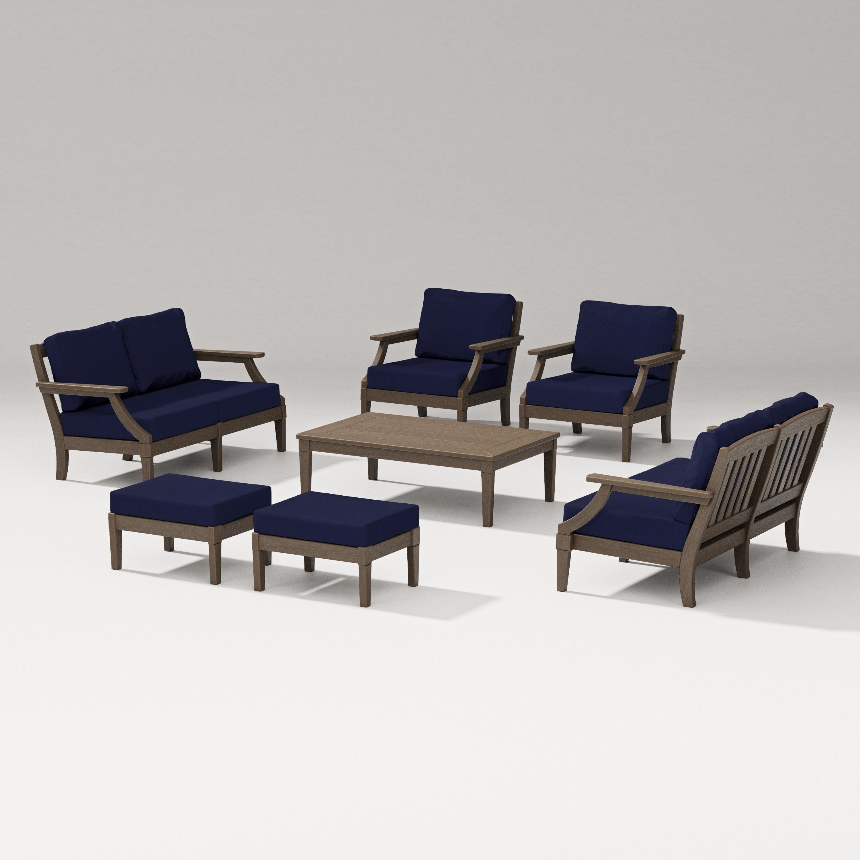 Estate 7-Piece Lounge Loveseat Set in Kona / Navy