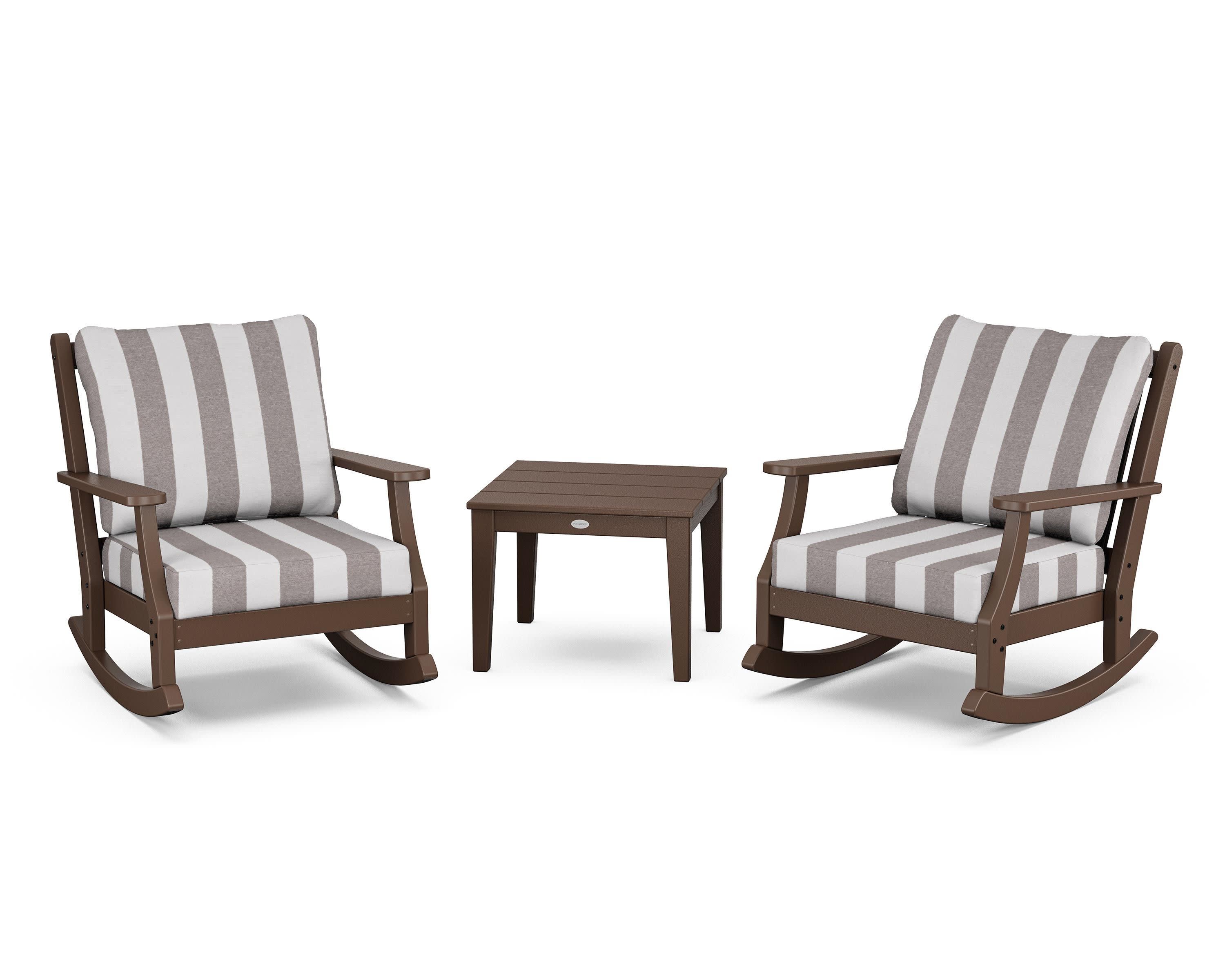 Wovendale 3-Piece Deep Seating Rocker Set in Mahogany / Cabana Stripe Grey Mist