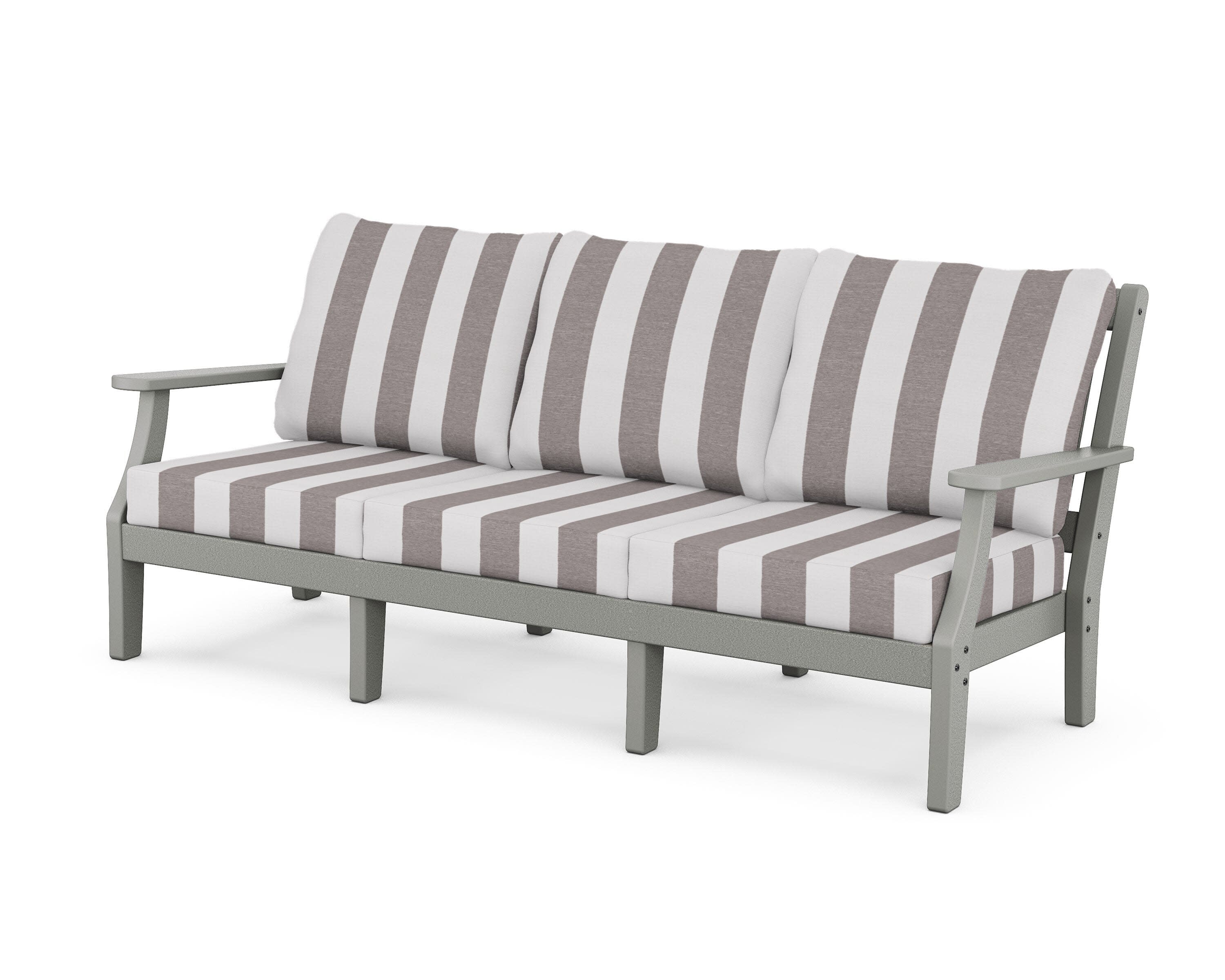 Chinoiserie Deep Seating Sofa in Slate Grey / Cabana Stripe Grey Mist