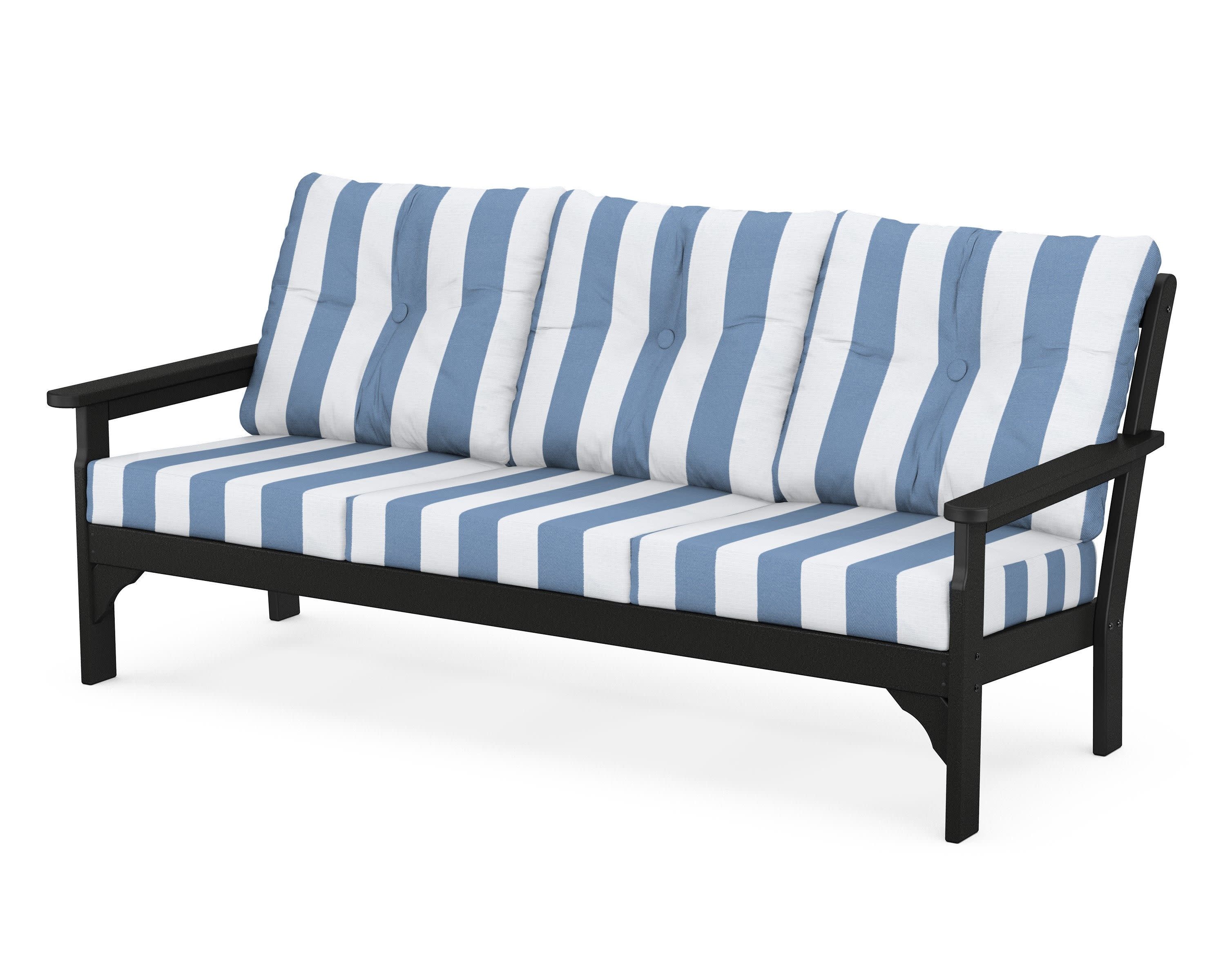 Vineyard Deep Seating Sofa in Black / Cabana Stripe Sky Blue