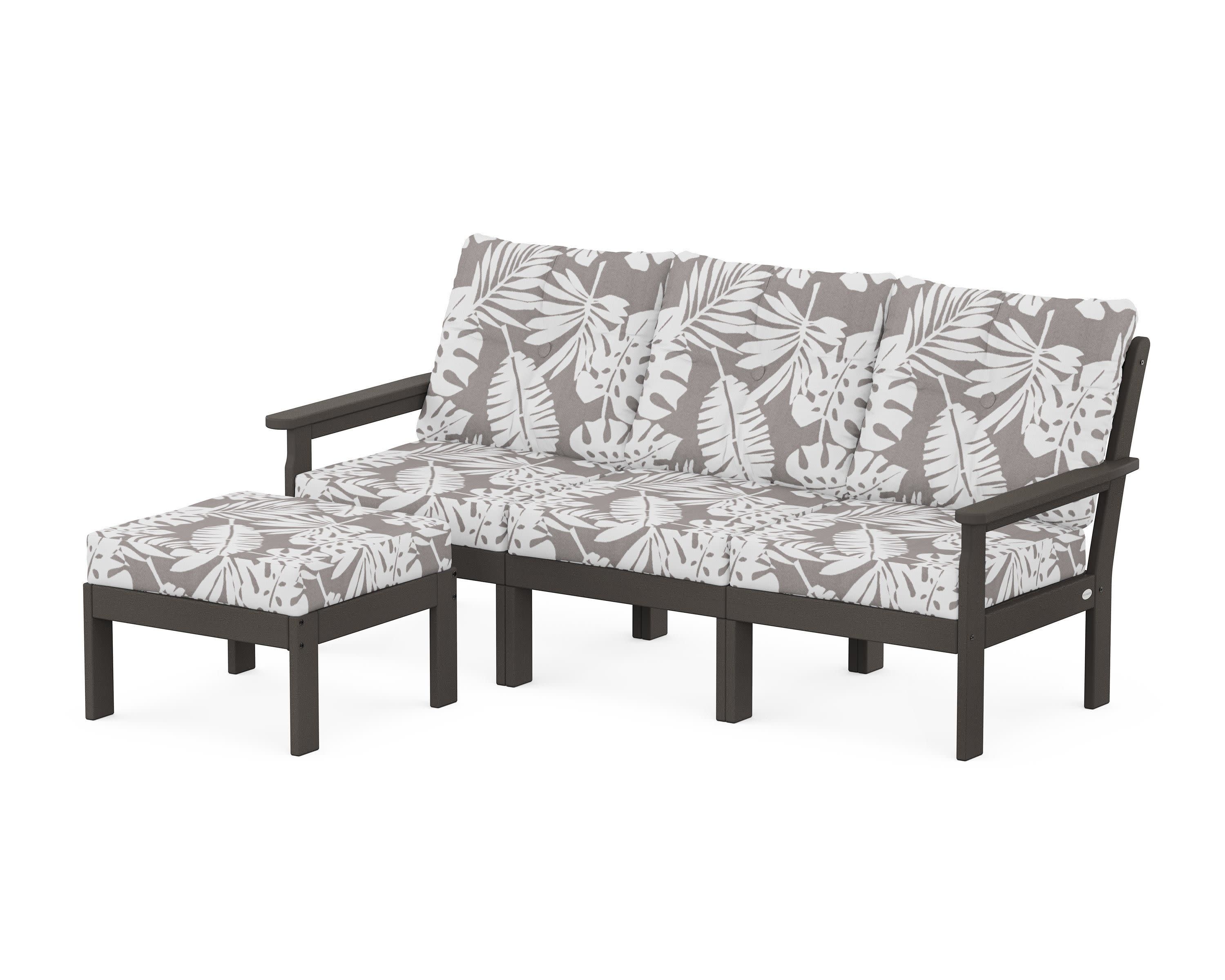 Vineyard 4-Piece Sectional with Ottoman in Vintage Coffee / Leaf Grey Mist