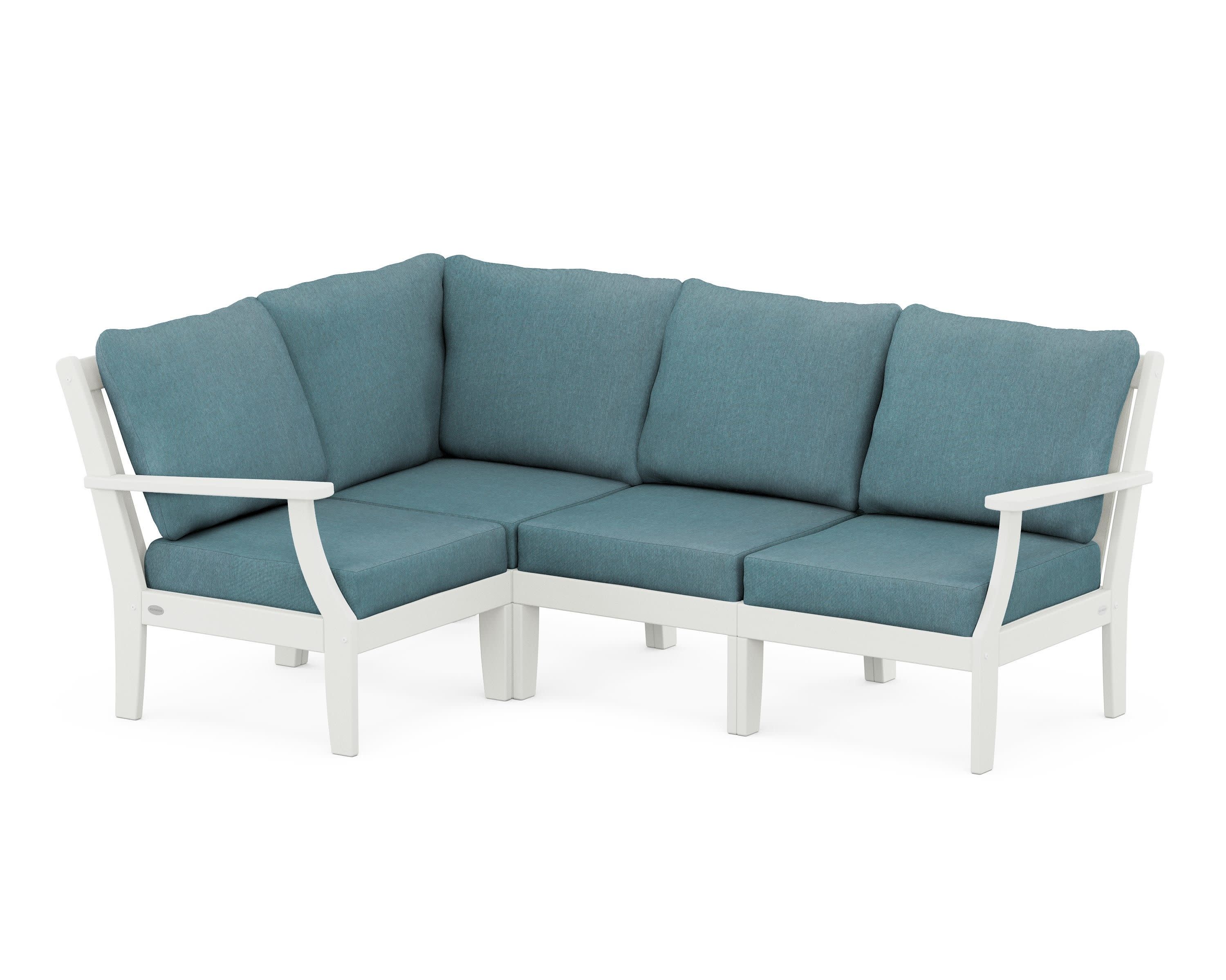 Braxton Modular 4-Piece Deep Seating Set in Vintage White / Ocean Teal