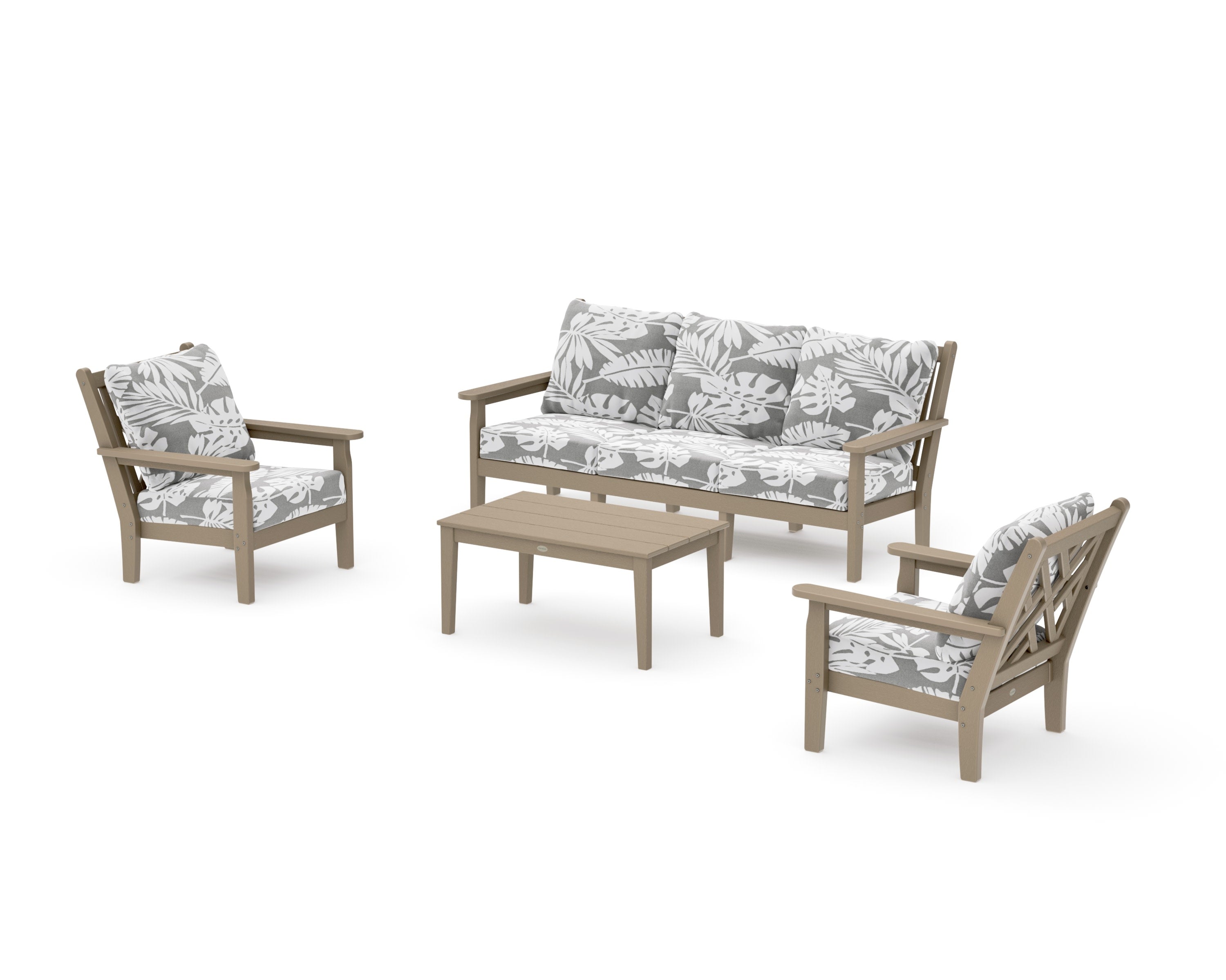 Chippendale 4-Piece Deep Seating Set with Sofa in Vintage Sahara / Leaf Grey Mist