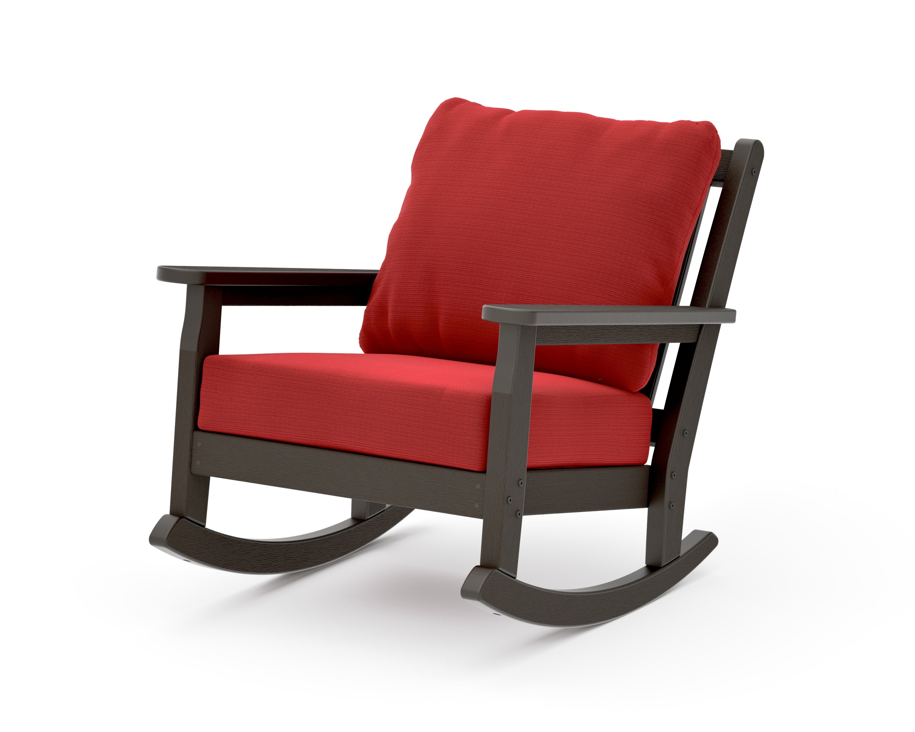 Chippendale Deep Seating Rocking Chair in Vintage Coffee / Crimson Linen