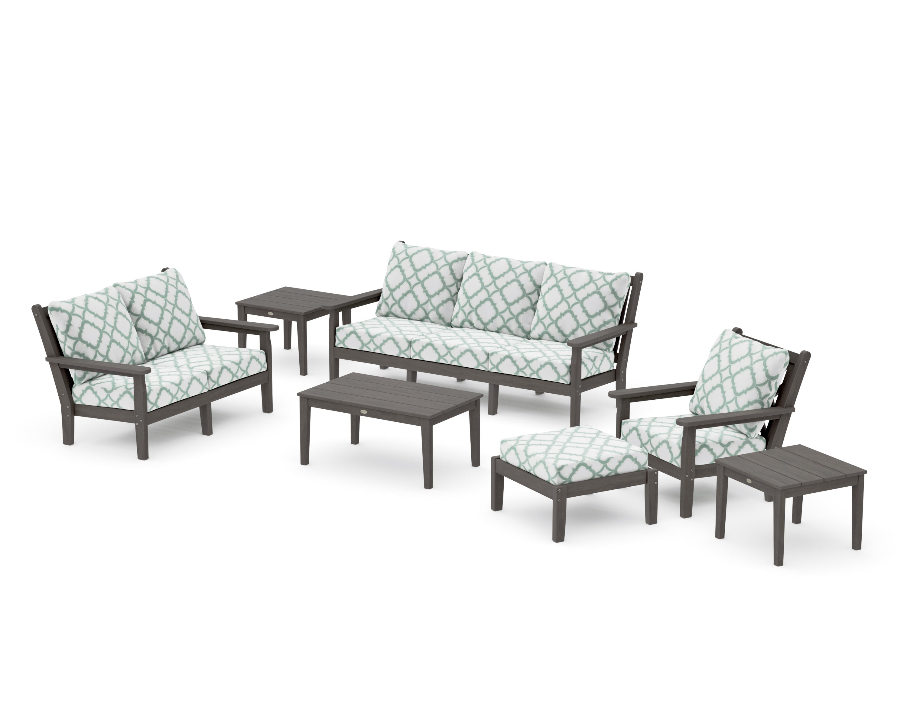 Chippendale 7-Piece Deep Seating Set in Driftwood / Trellis Glacier Spa
