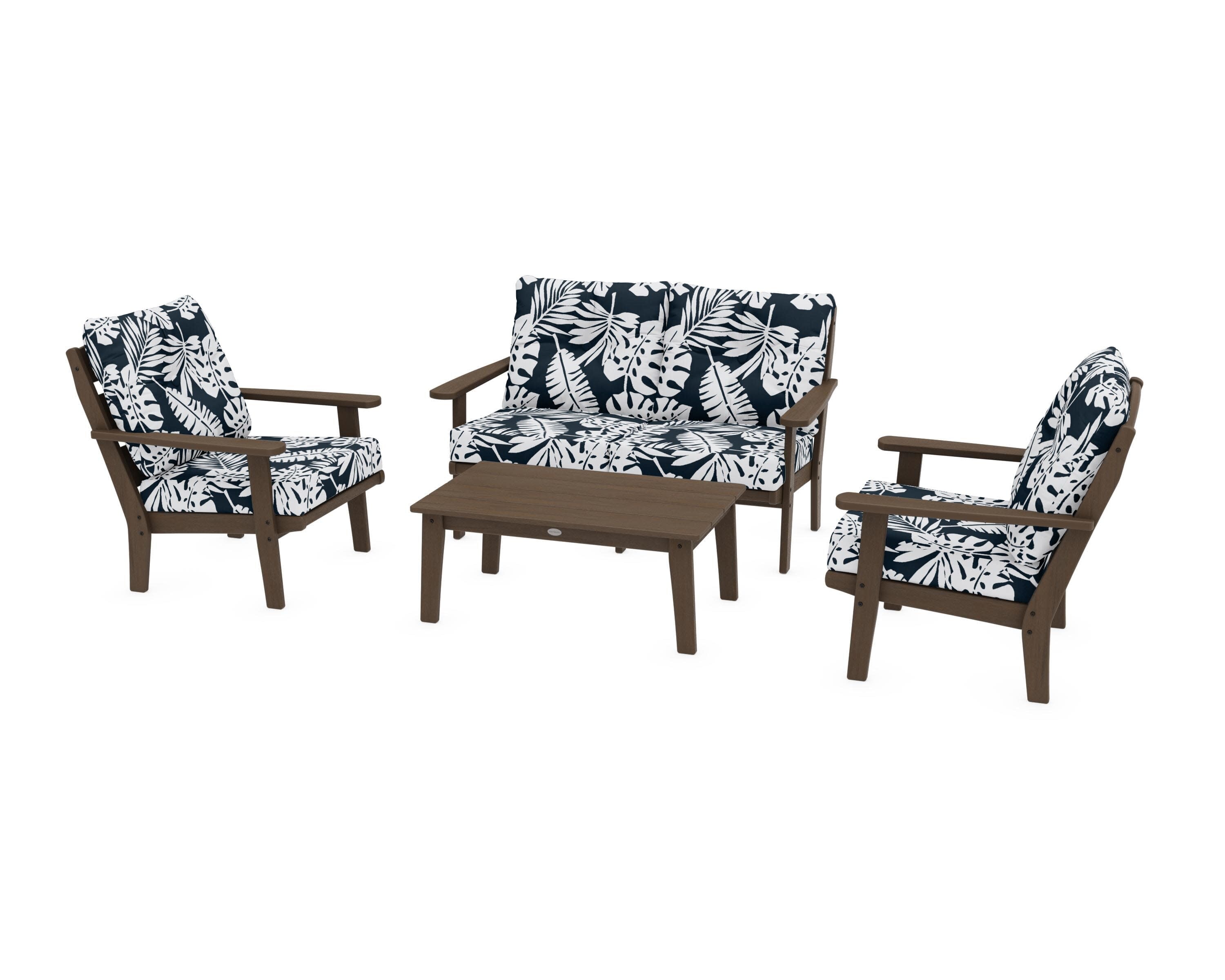 Lakeside 4-Piece Deep Seating Set in Kona / Leaf Marine Indigo
