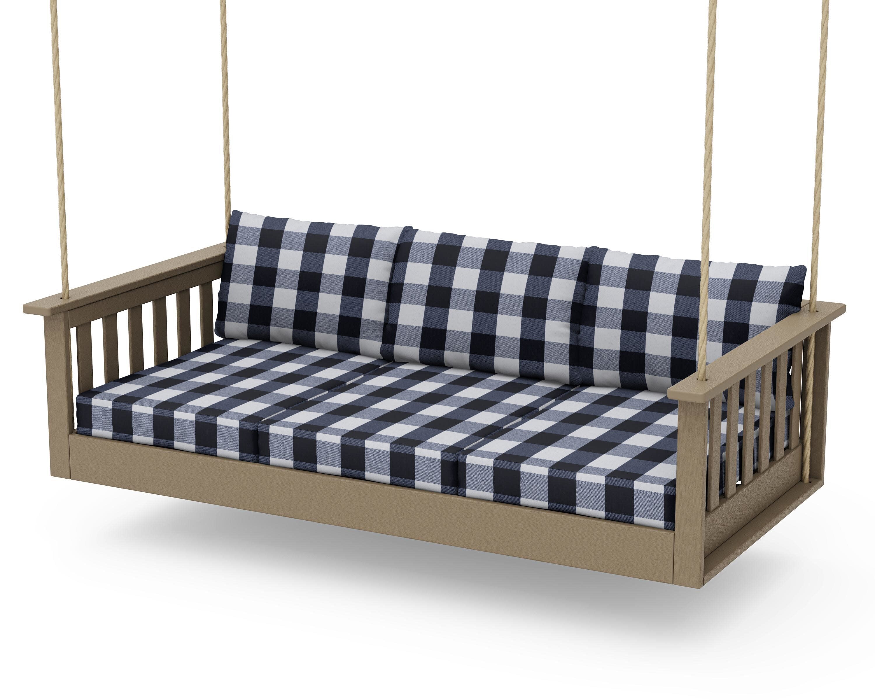 Vineyard Daybed Swing in Vintage Sahara / Buffalo Plaid Marine Indigo