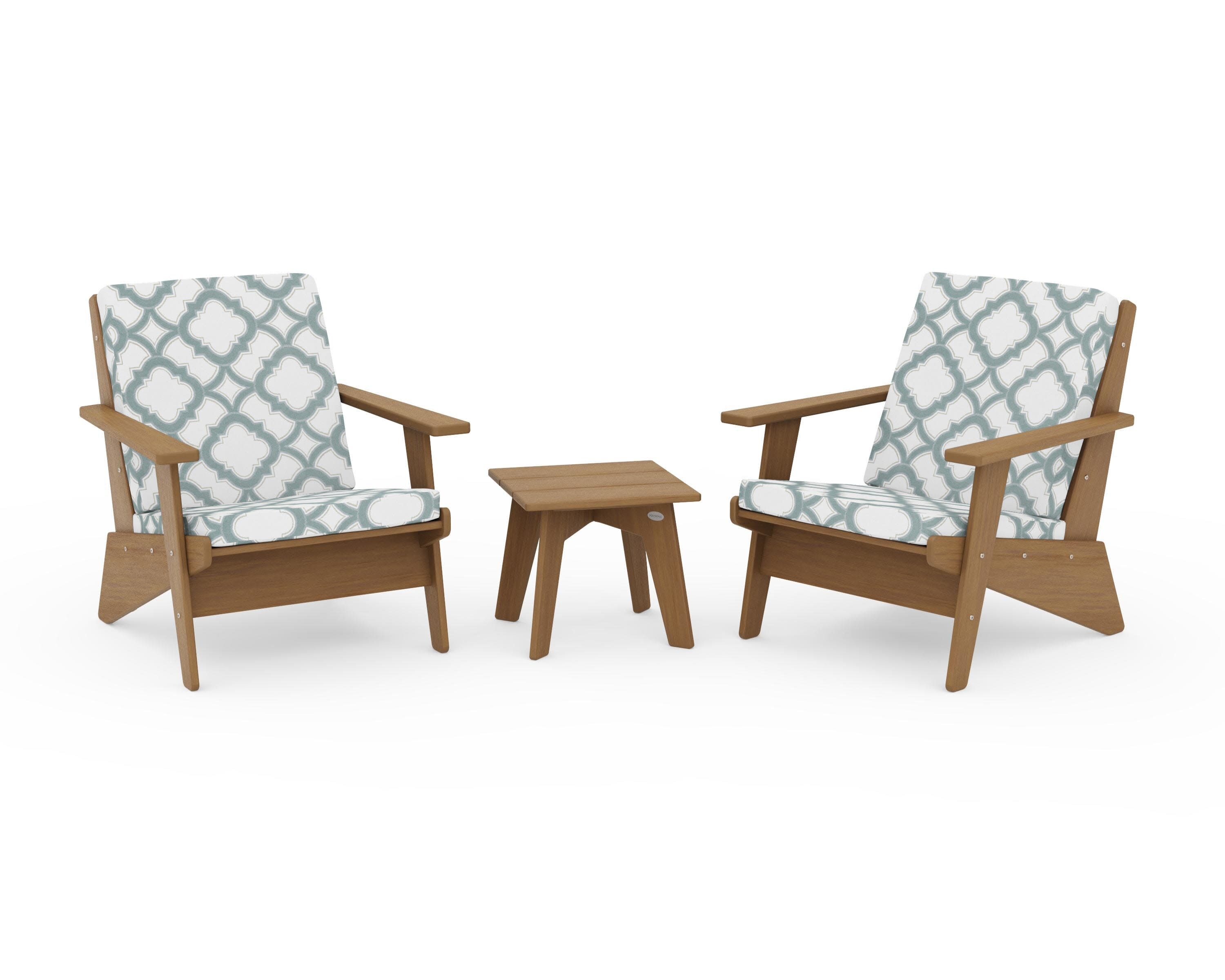 Riviera Modern Lounge 3-Piece Set in Natural / Trellis Glacier Spa