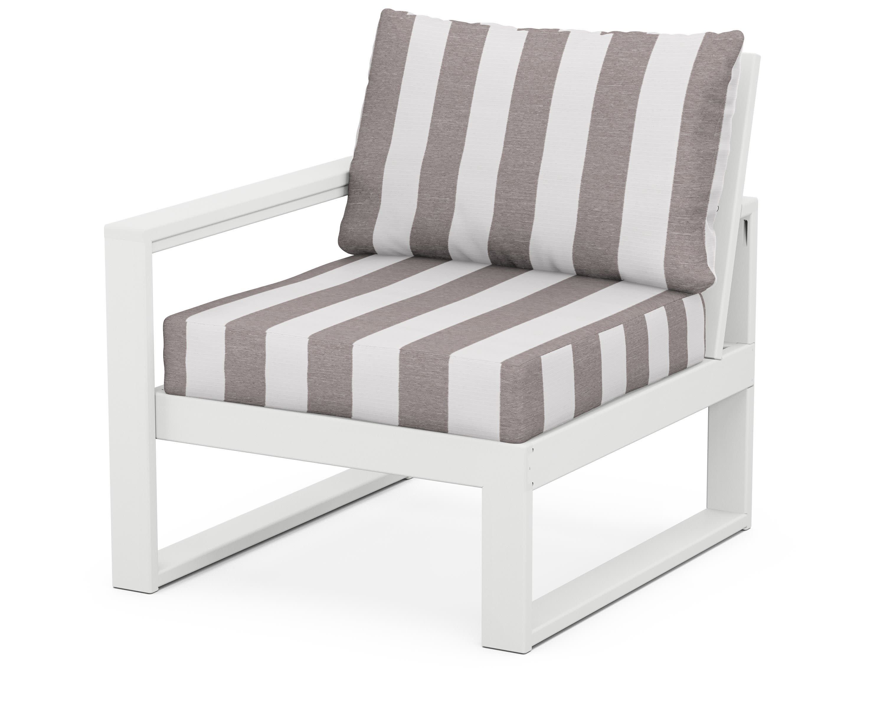 EDGE Modular Left Arm Chair in White / Cabana Stripe Grey Mist