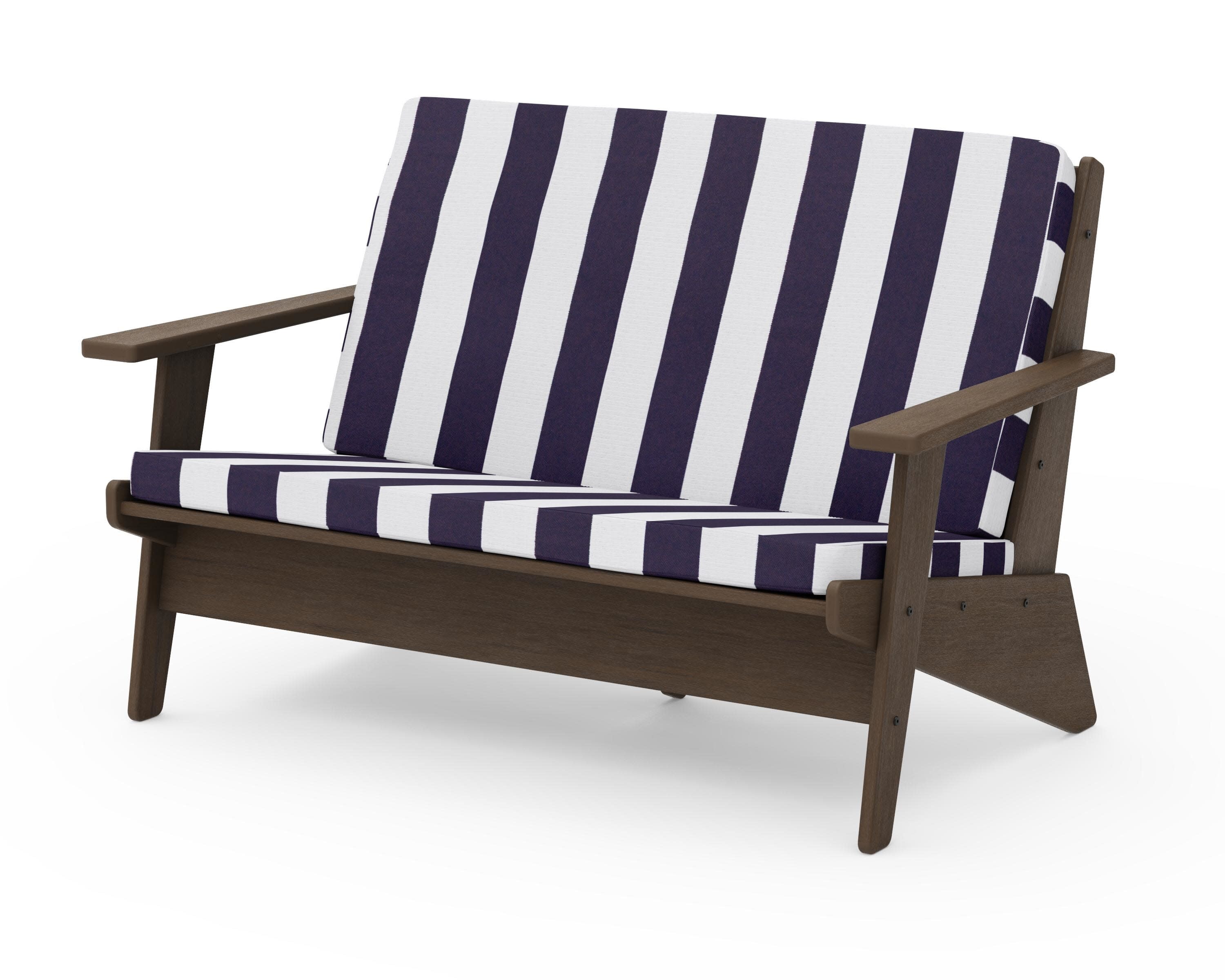 Riviera Modern Lounge Loveseat in Kona / Cabana Stripe Navy